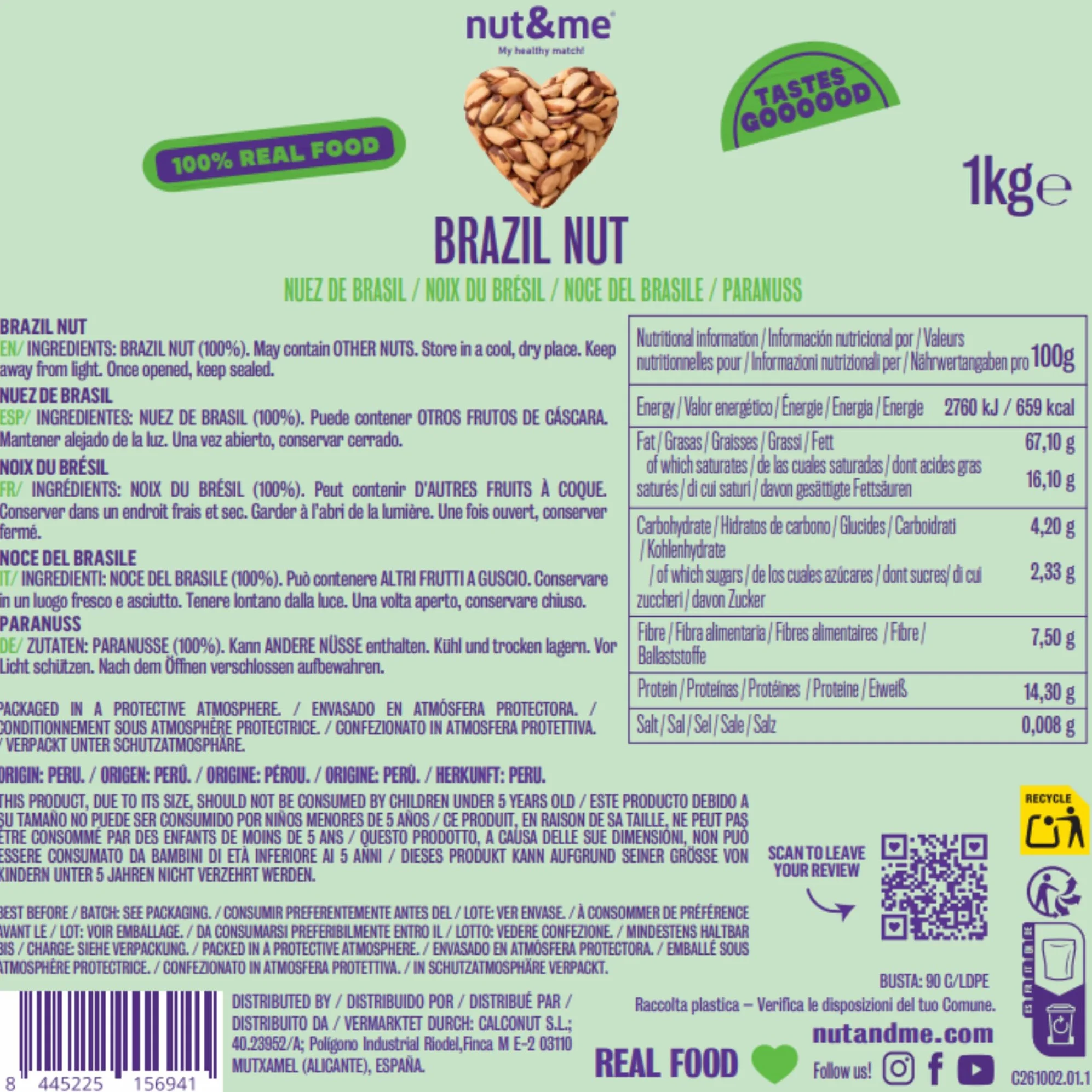 nut&me Noci del Brasile Premium1 kg | 100% naturale e Ricco di fibre e minerali | Senza glutine nè conservanti | snack sano e vegano