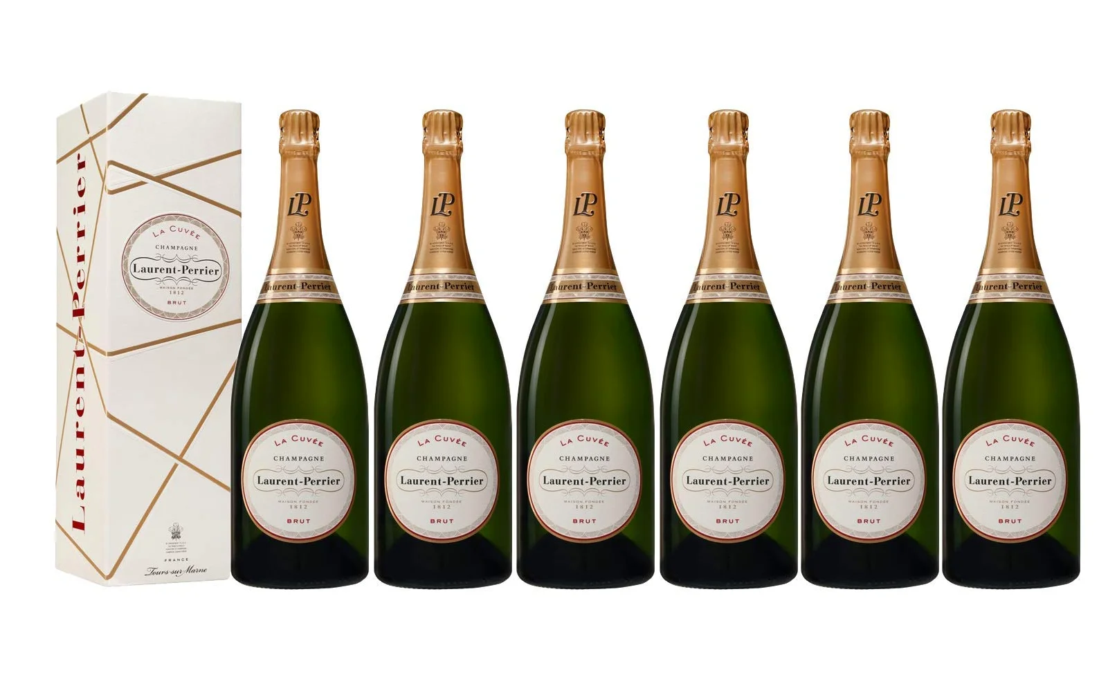 VINADDICT Set di 6 Champagne Laurent Perrier - La Cuvee. Con casi, 750 millilitri