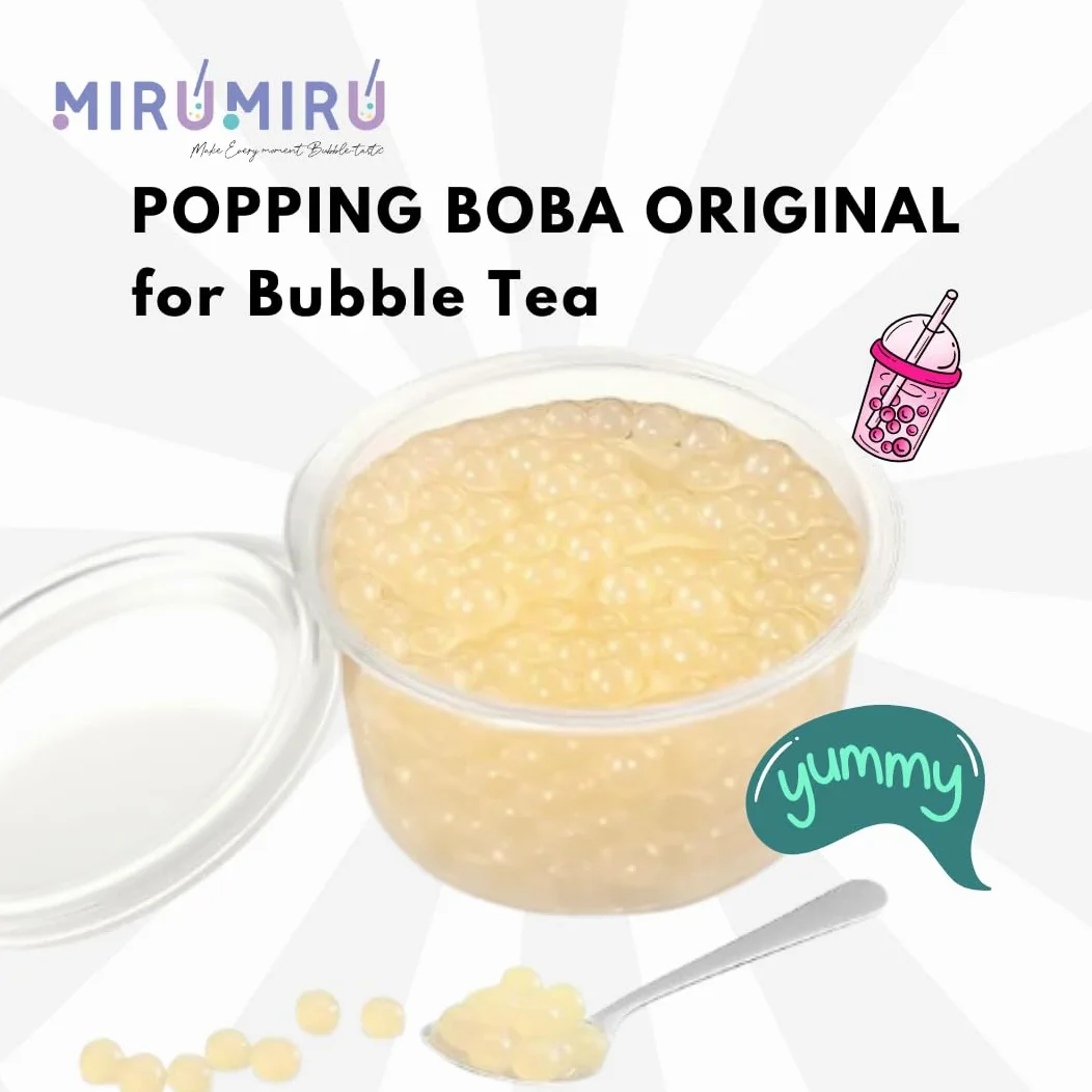 MiruMiru - POPPING BOBA ORIGINALE per Bubble Tea - Pesca - 140g - senza coloranti artificiali, meno zucchero, 100% VEGETALIANO e SENZA GLUTINE