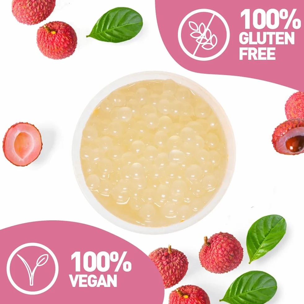 FRANKLY Popping Boba al Litchi, barattolo da 450gr - Per Bubble Tea, Yogurt, Torte e Dolci