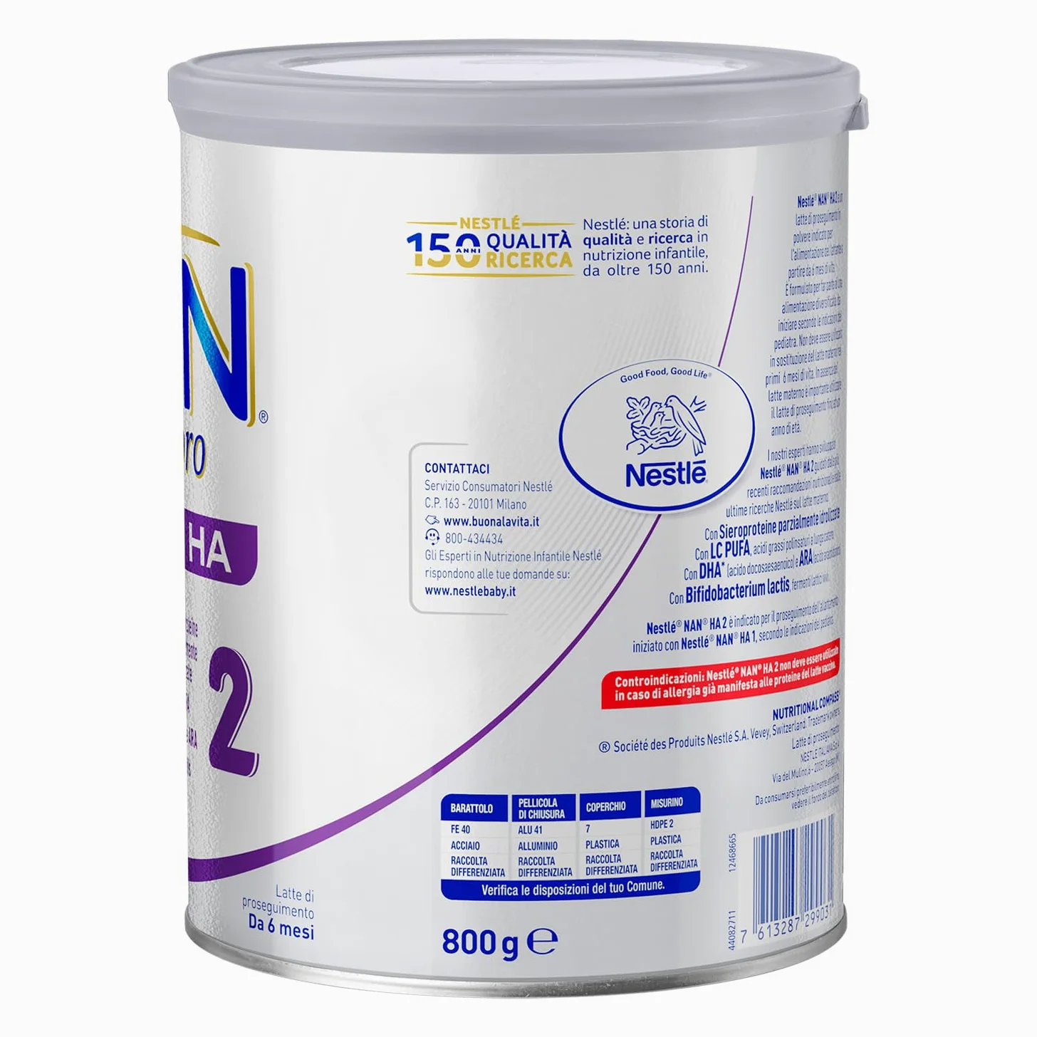 NESTLÉ NAN HA 2 Latte di Proseguimento Polvere da 6 mesi, Latta 800g