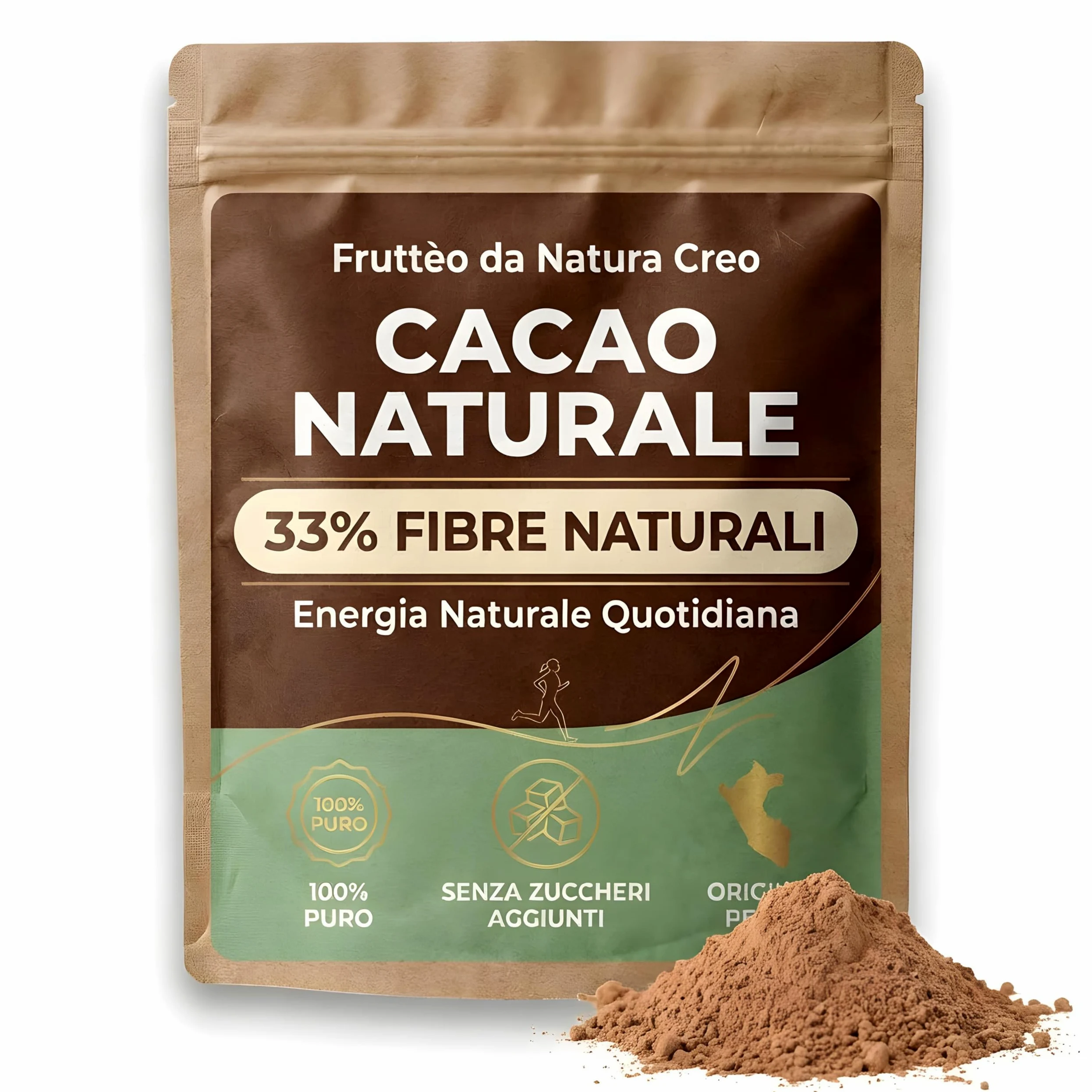 Cacao Amaro in Polvere 1 Kg – 100% Naturale Non Alcalinizzato – Alto Contenuto di Fibre (33%) – Senza Zucchero – Ideale per Dieta, Fitness e Colazione Sana
