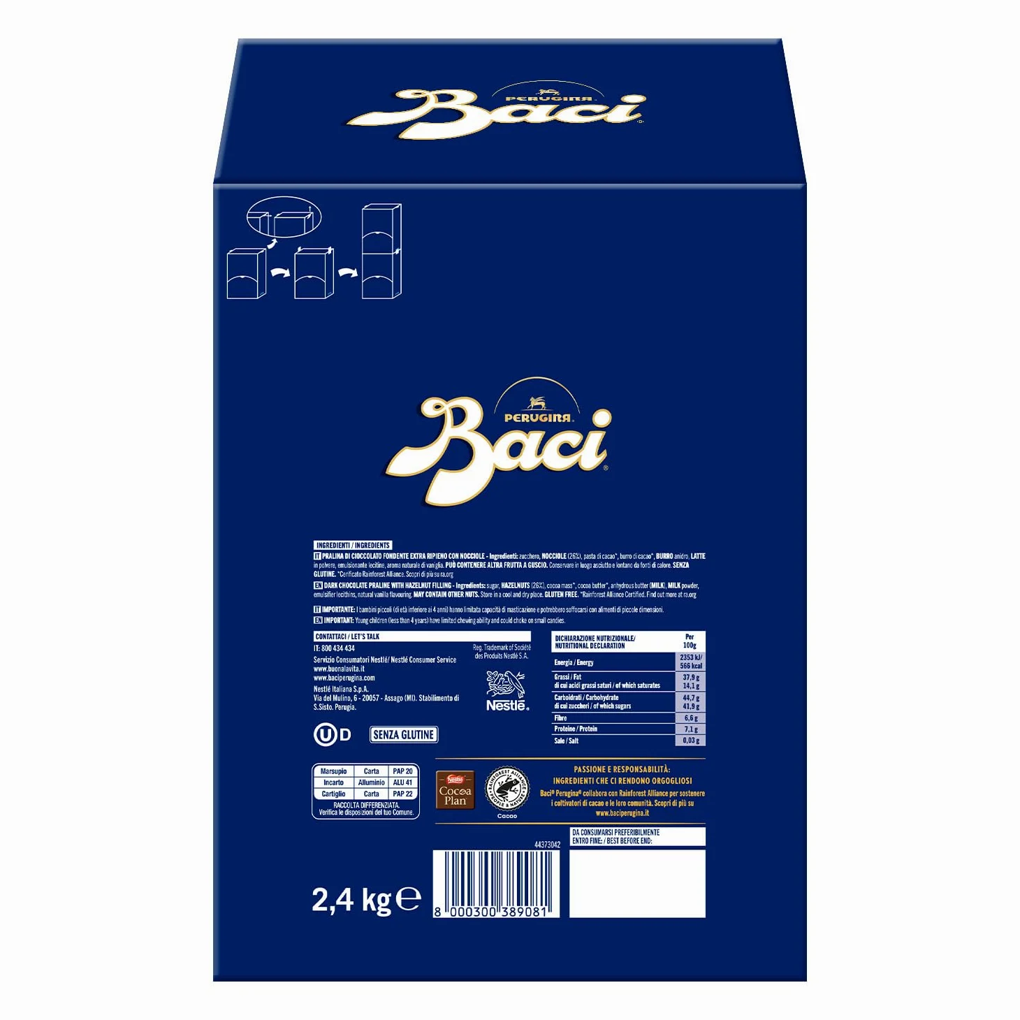 BACI PERUGINA Classico Cioccolatini Fondenti ripieni al Gianduia, Scatola 2,4kg