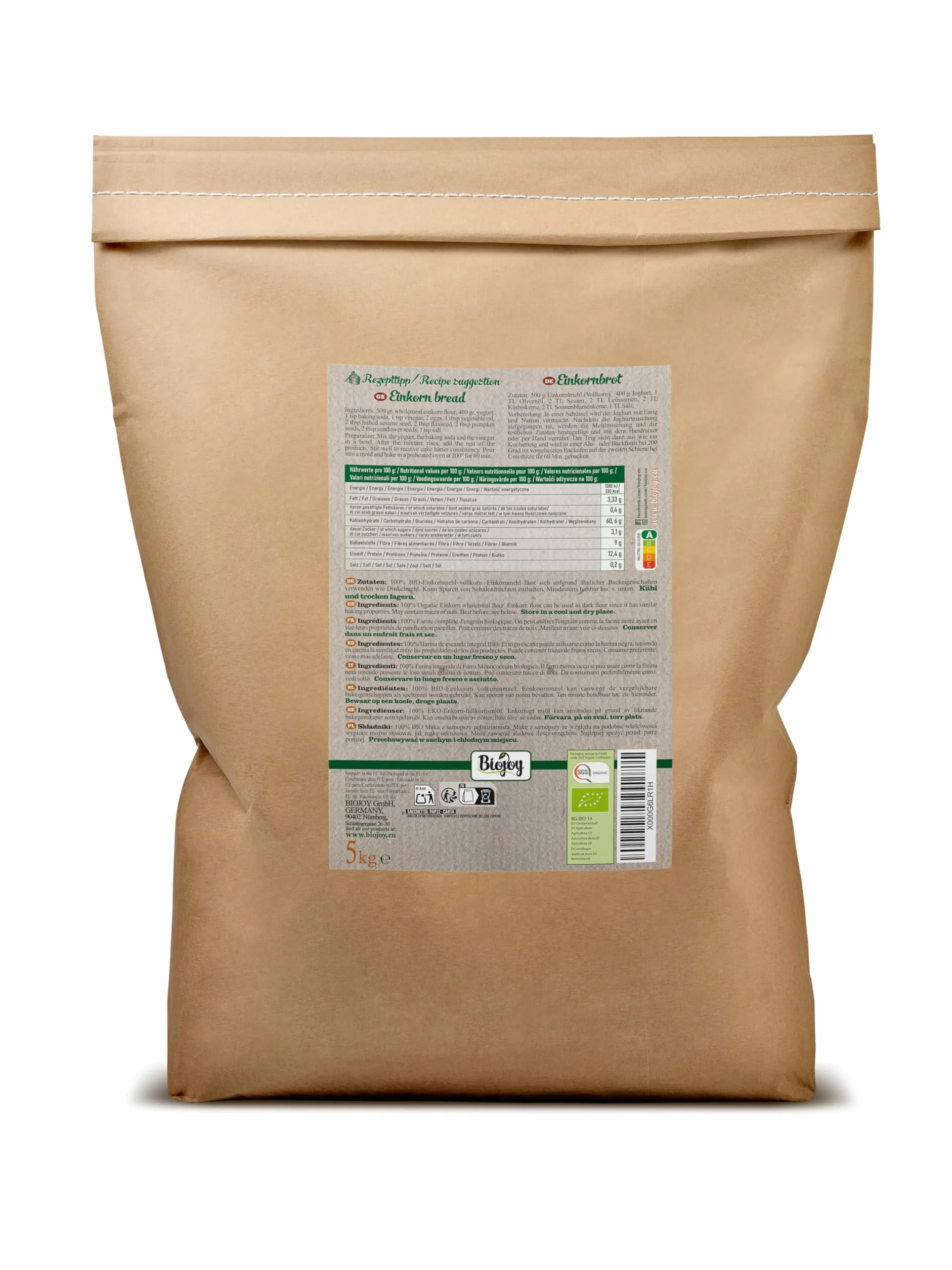 Biojoy Farina di Farro Monococco integrale Biologico (5 kg), senza additivi (Triticum monococcum)