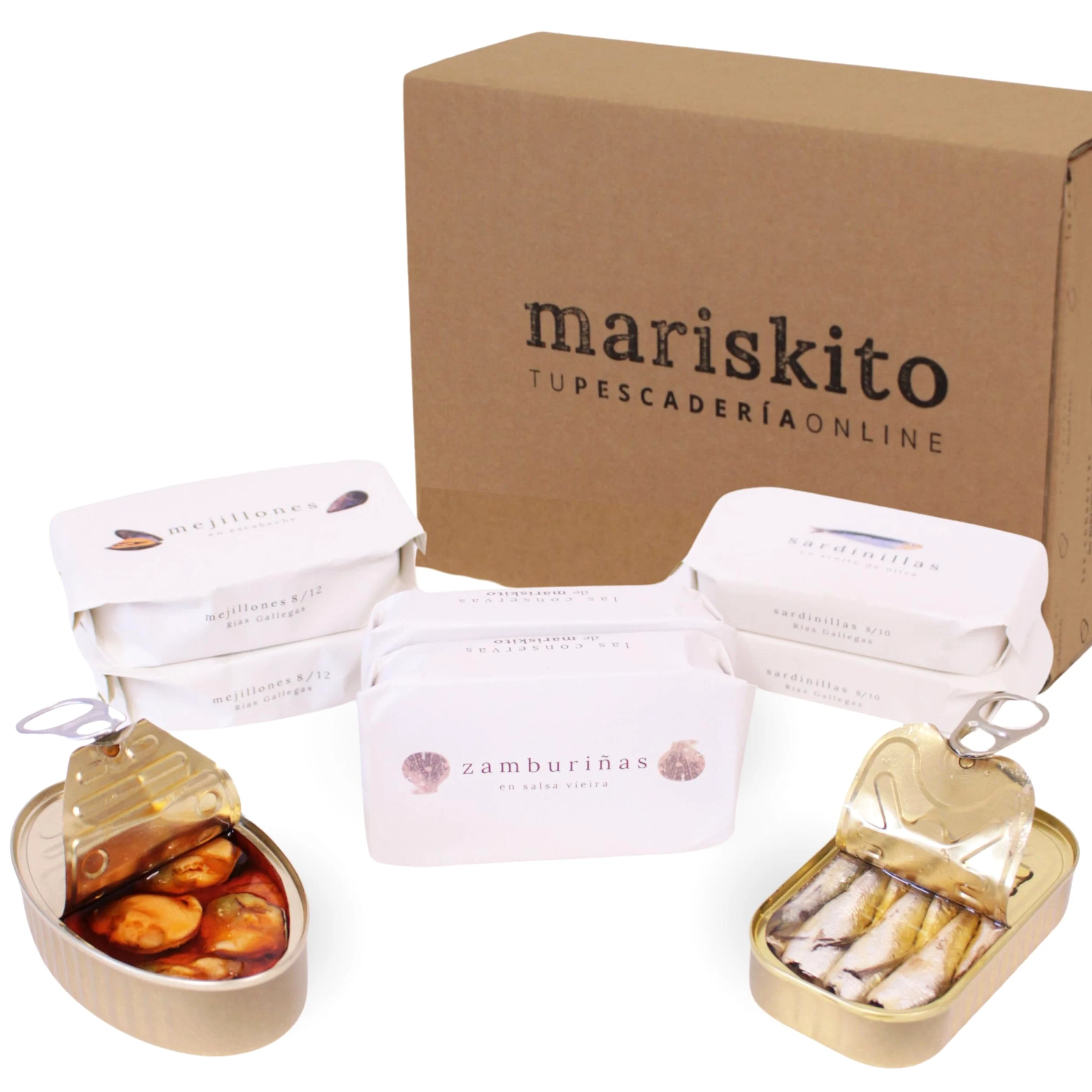 MARISKITO | Pack La Mar di Marinaio - 6 Conservas Gourmet - Lattine di conserve galiziane - Scatola regalo - Assortimento di prodotti gastronomici