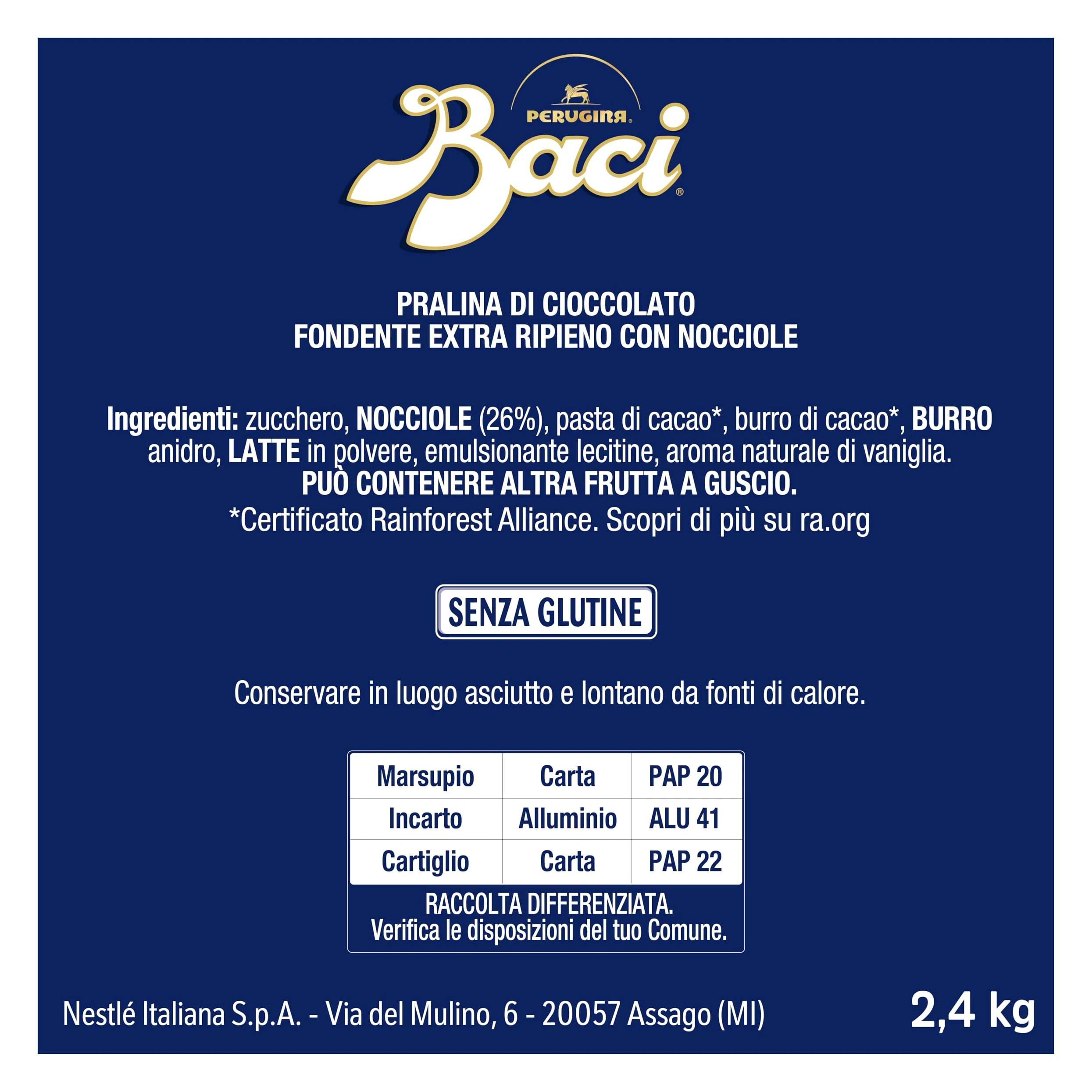 BACI PERUGINA Classico Cioccolatini Fondenti ripieni al Gianduia, Scatola 2,4kg