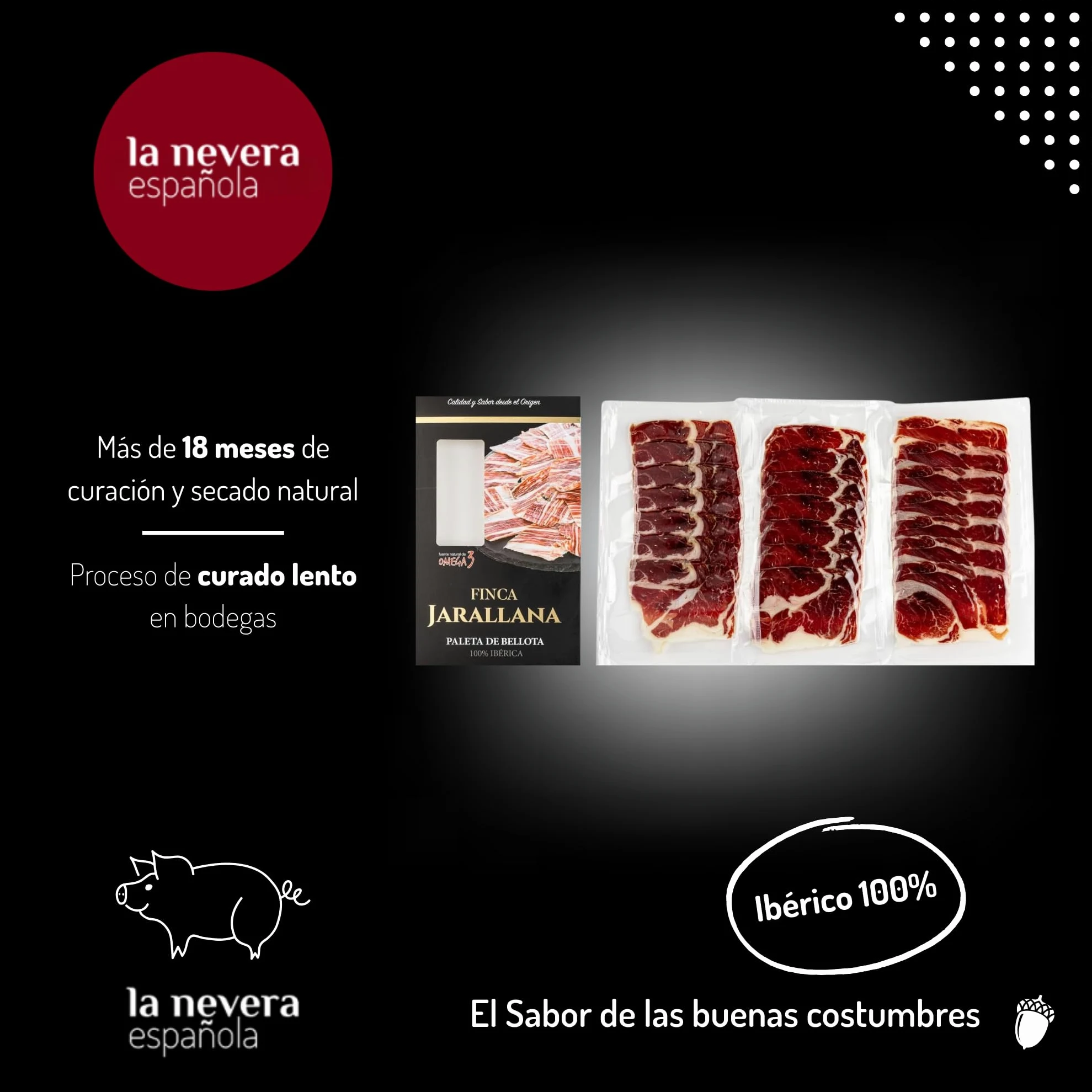 Jamón Ibérico Affettato La Nevera Española - Buste sottovuoto. (Spalla di Bellota Ibérica 100%)