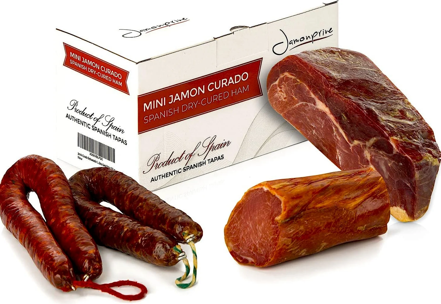 Prosciutto Serrano Spagnolo Stagionato e Disossato Gran Riserva 1 Kg + Lomo (Lonza) Duroc Natural 250 gr + Chorizo Salsiccia 200 gr + Salsiccia Salchichon 200 gr - Jamonprive Premium