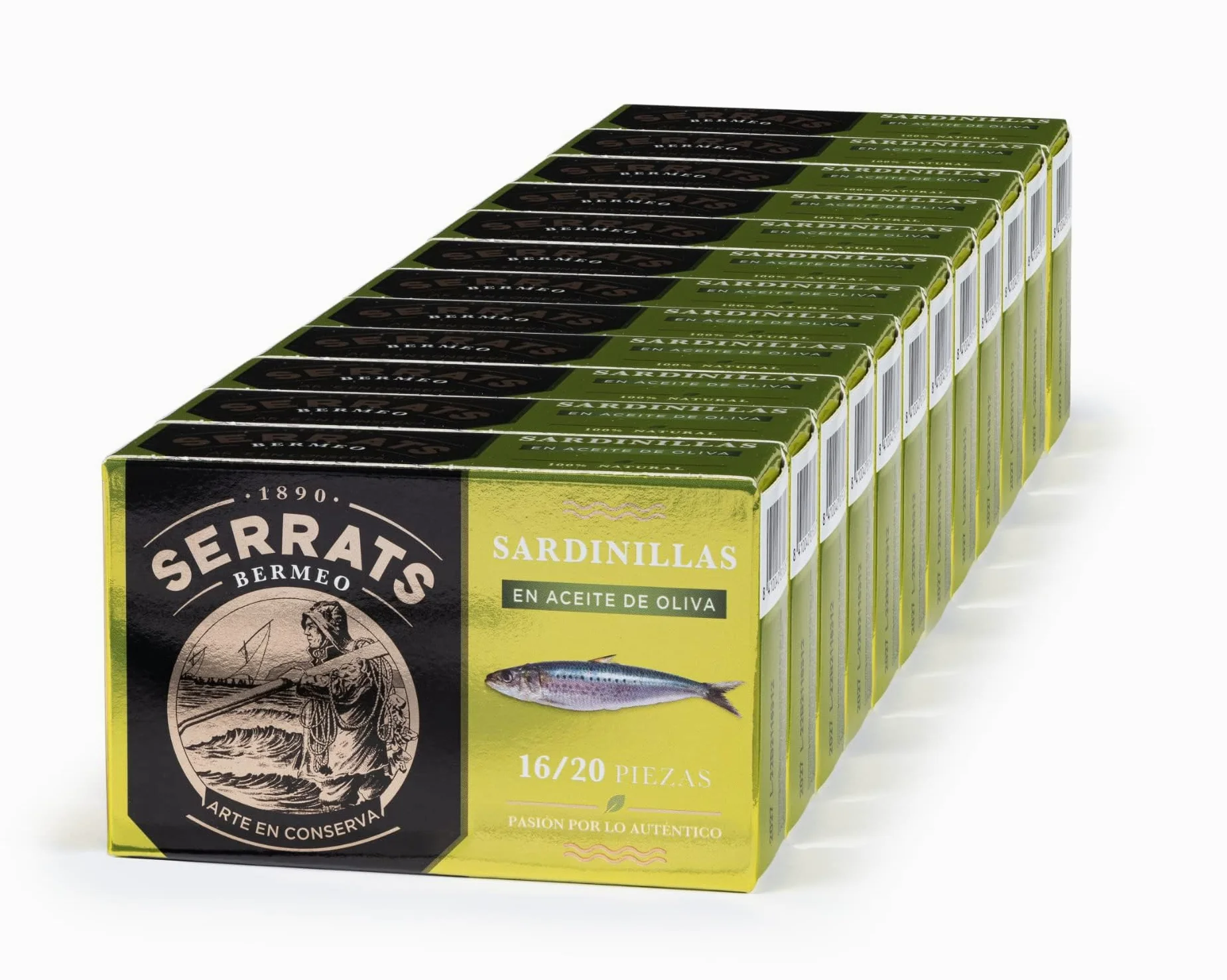 CONSERVAS SERRATS - Sardine Piccole Txikis in Olio d'Oliva Extravergine - 12 Lattine x 115g (Totale: 1380g) - Lavorazione Artigianale dal 1890 - Senza Glutine - Ricco di Omega 3