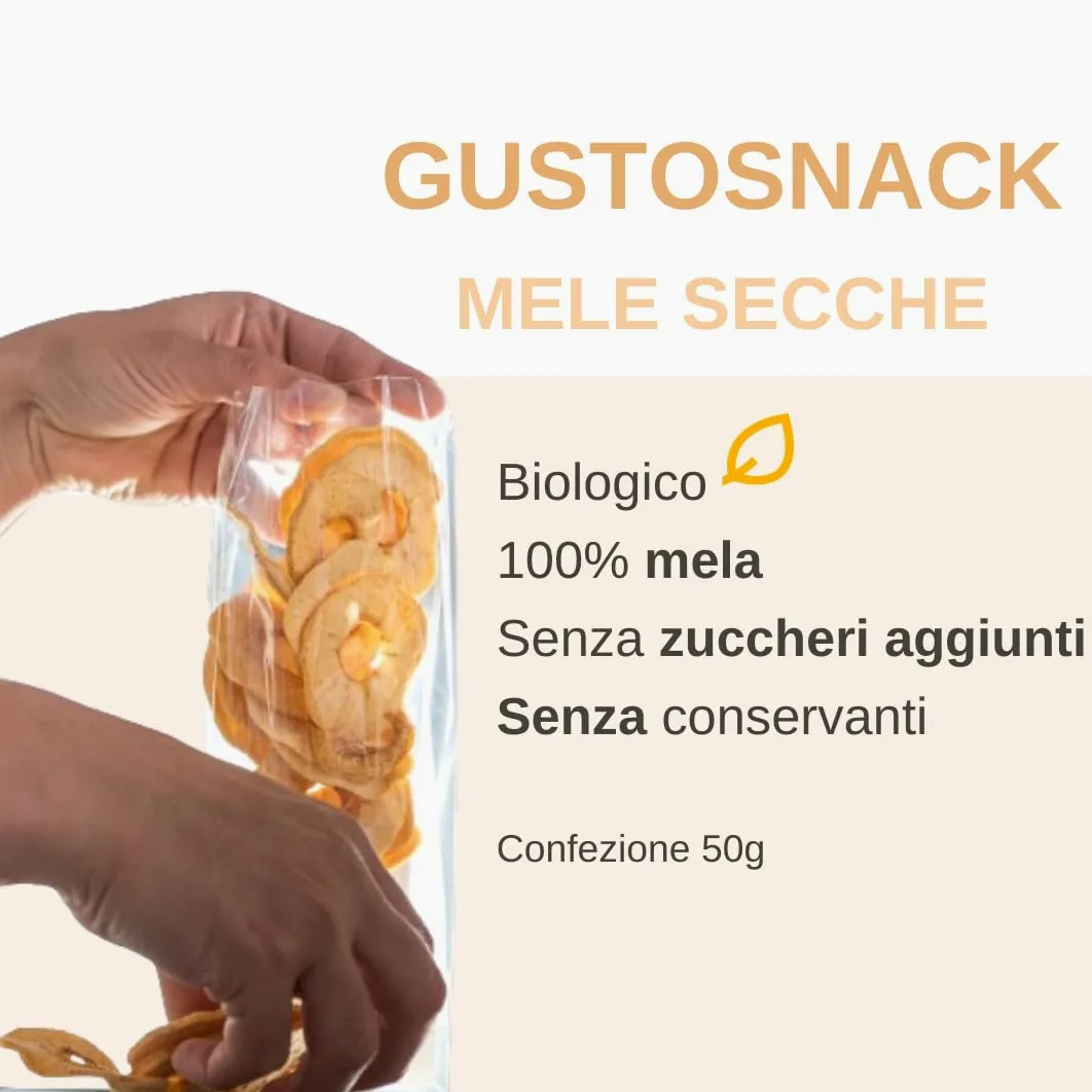 Mele essiccate (10 confezioni) – snack dolce naturale – anelli di mela del Trentino – senza zuccheri aggiunti – Made in Italy – Gustonatura