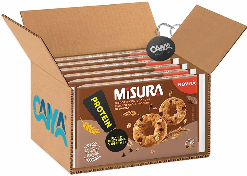 6X Misura Protein Biscotti Croccanti con Fiocchi di Avena e Gocce di Cioccolato 260g [CAIYA® BOX da 6 Confezioni]
