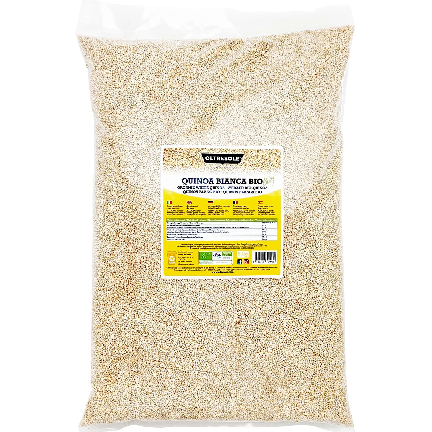 Oltresole - Quinoa Bianca Biologica 5 Kg - semi di quinoa bio, fonte di proteine ideale per piatti vegani e ricette salutari, confezione convenienza