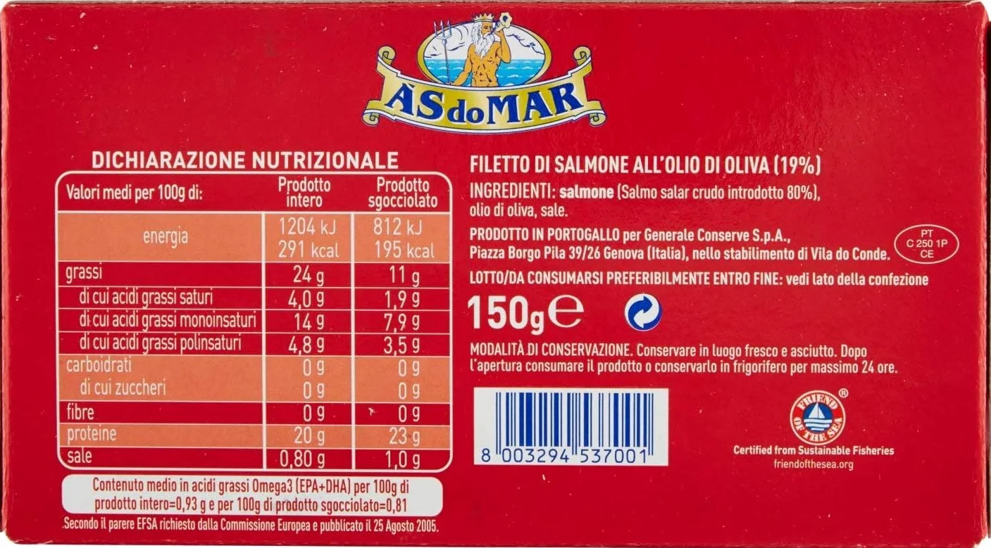 Asdomar - Filetti di Salmone all'Olio di Oliva - 3 confezioni da 150 g [450 g]
