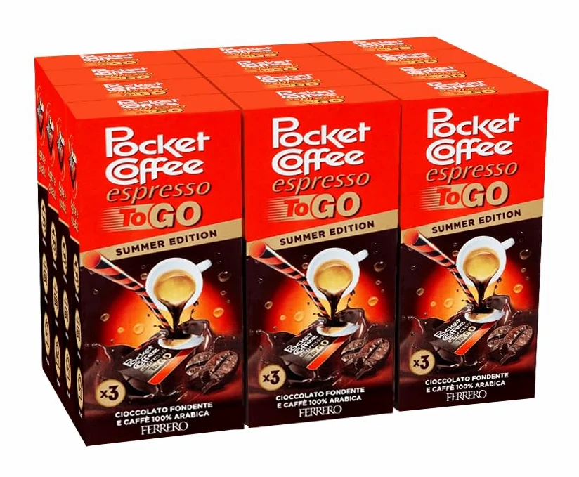 12X Pocket Coffee Espresso To Go Specialità Liquida al Caffè e Cioccolato Fondente Confezione da 3 Pezzi 64,8ml - Summer Edition