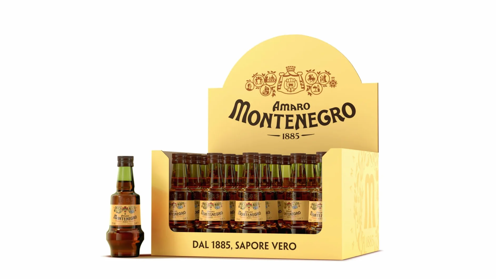 Amaro Montenegro 5 cl - Confezione da 20 bottigliette mignon - Liquore con 40 Erbe Aromatiche - Idea Regalo per Feste - Vol. 23%