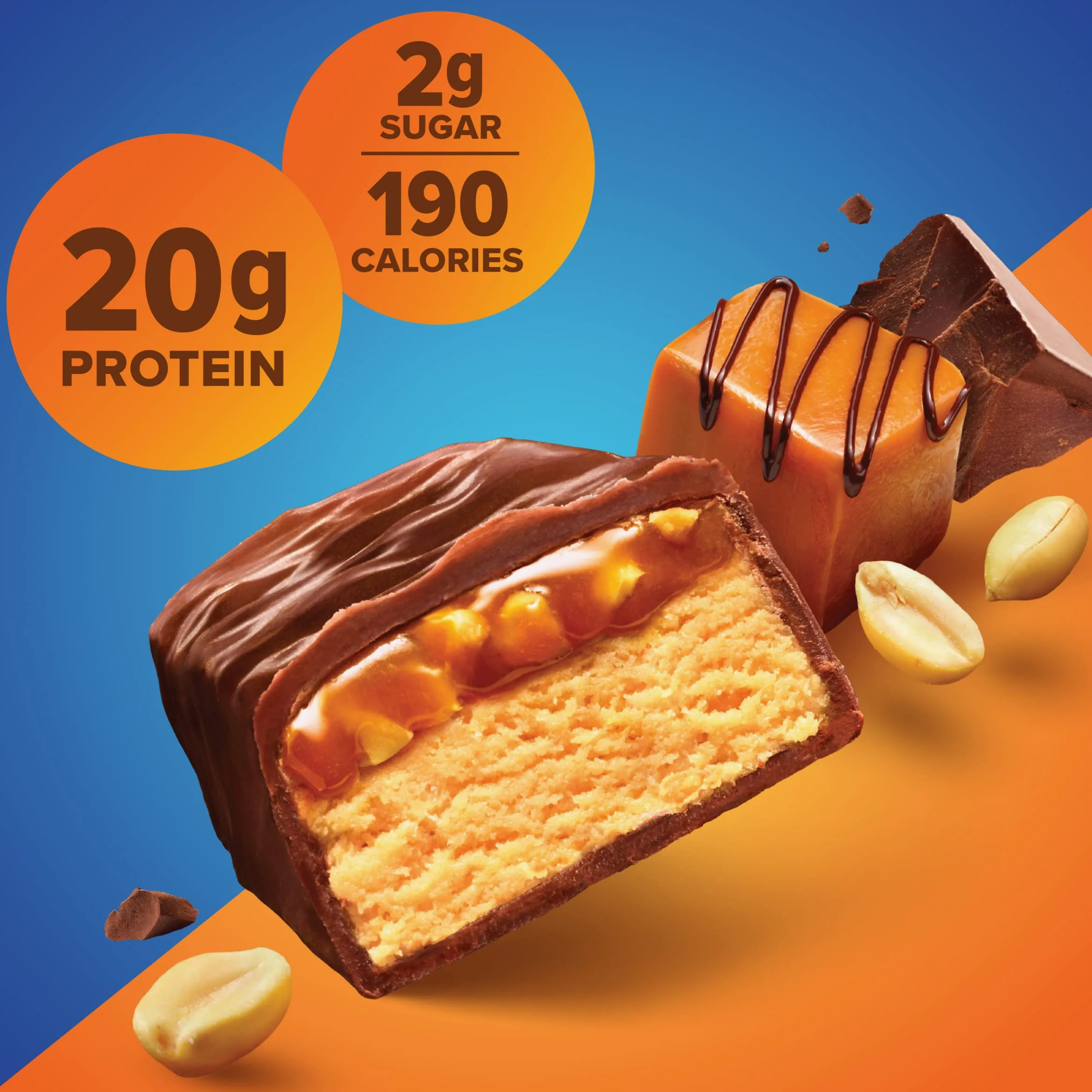 Pure Protein – Barrette Proteiche al Cioccolato, Arachidi e Caramello | Alto Contenuto Proteico, Senza Zuccheri Aggiunti | Snack Fit Ideale per Sportivi - Confezione da 12