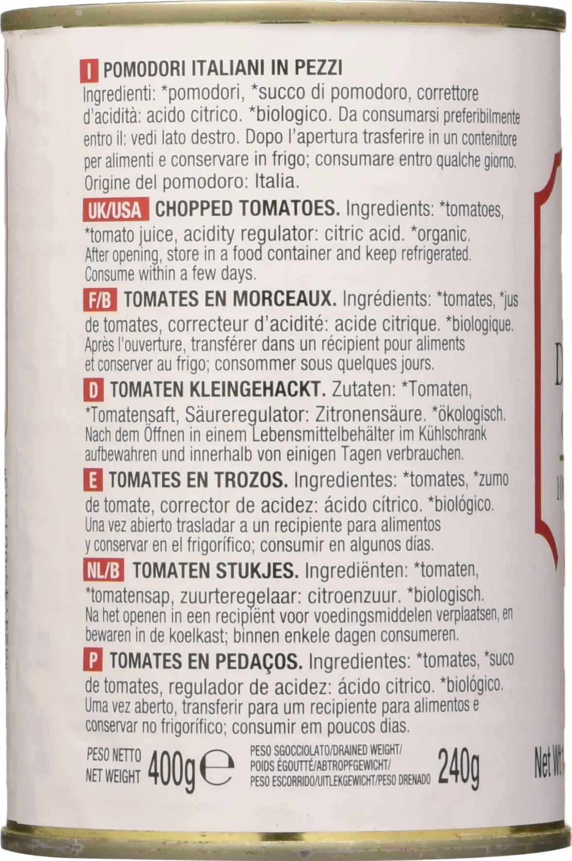 Probios Il Nutrimento Cubettato di Pomodoro in Lattina - 12 lattine da 400 gr