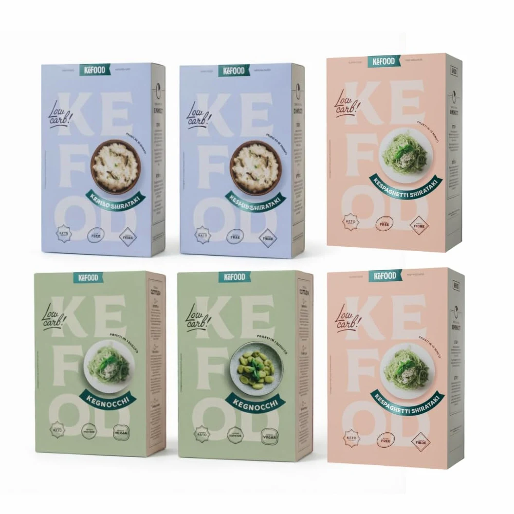 Kefood® Kit Pasta Keto (Box Scorta 6 Confezioni) – Mix 2 Spaghetti, 2 Riso, 2 Gnocchi – Pasta di Konjac Shirataki Senza Glutine e Low Carb
