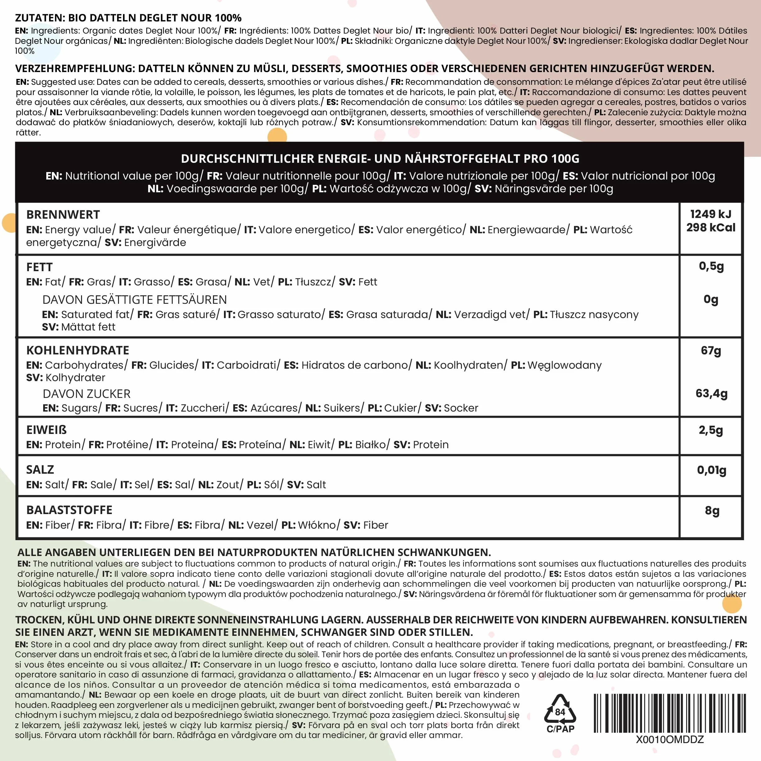 IDDA Herbal Datteri BIO Denocciolati Secchi Deglet Nour 1kg, Datteri Biologici senza Zucchero, Snack di Frutta