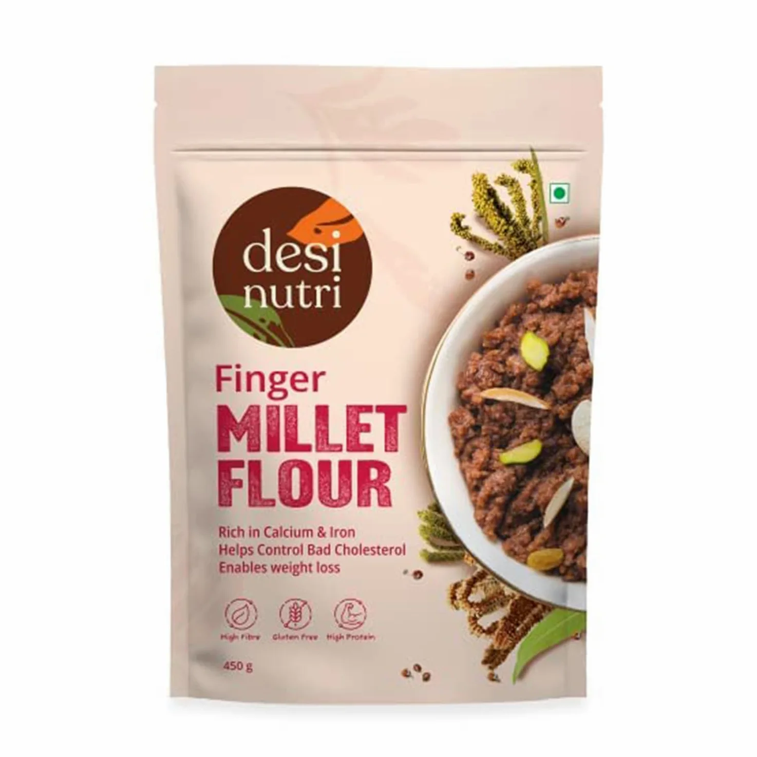 Finger Millet Flour, High Fiber, Gluten Free, 450 gm