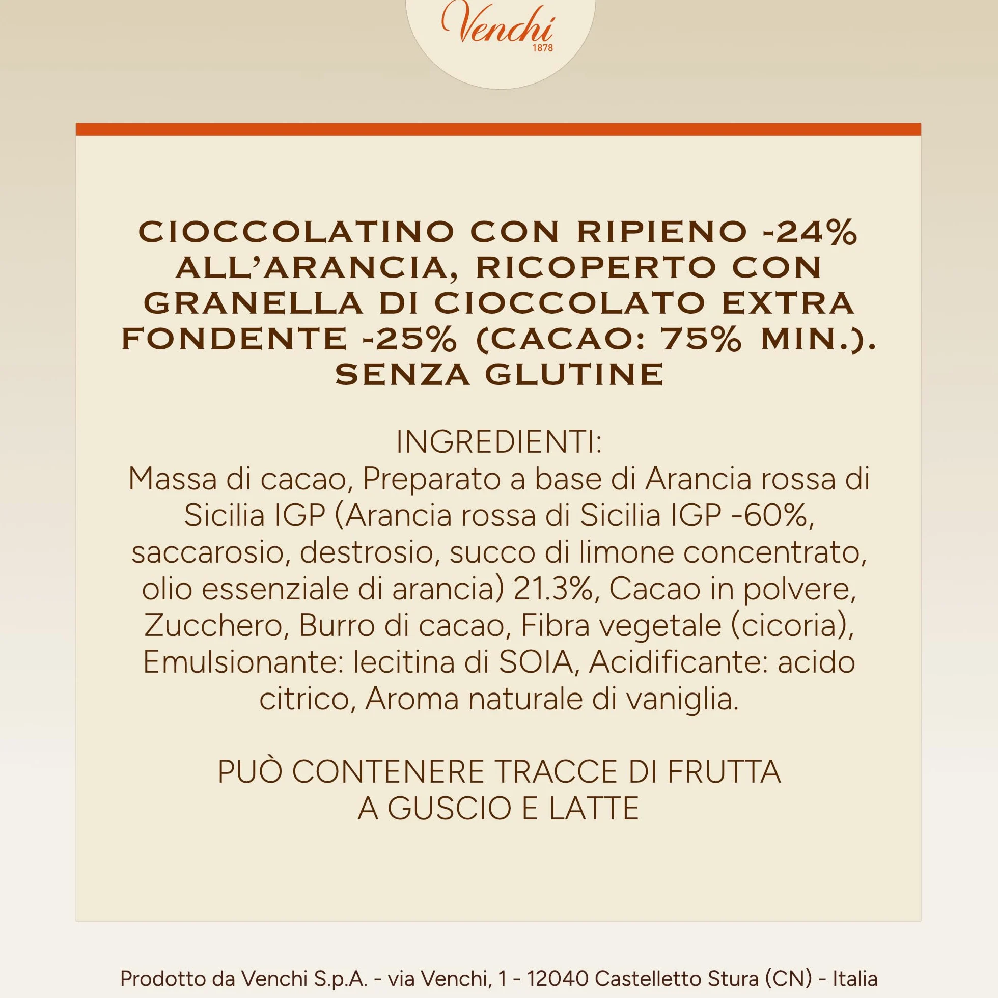 Venchi - Chocoviar Arancia - Cioccolatino Extra Fondente con Ripieno all'Arancia Rossa, 1 kg - Senza Glutine - Vegano