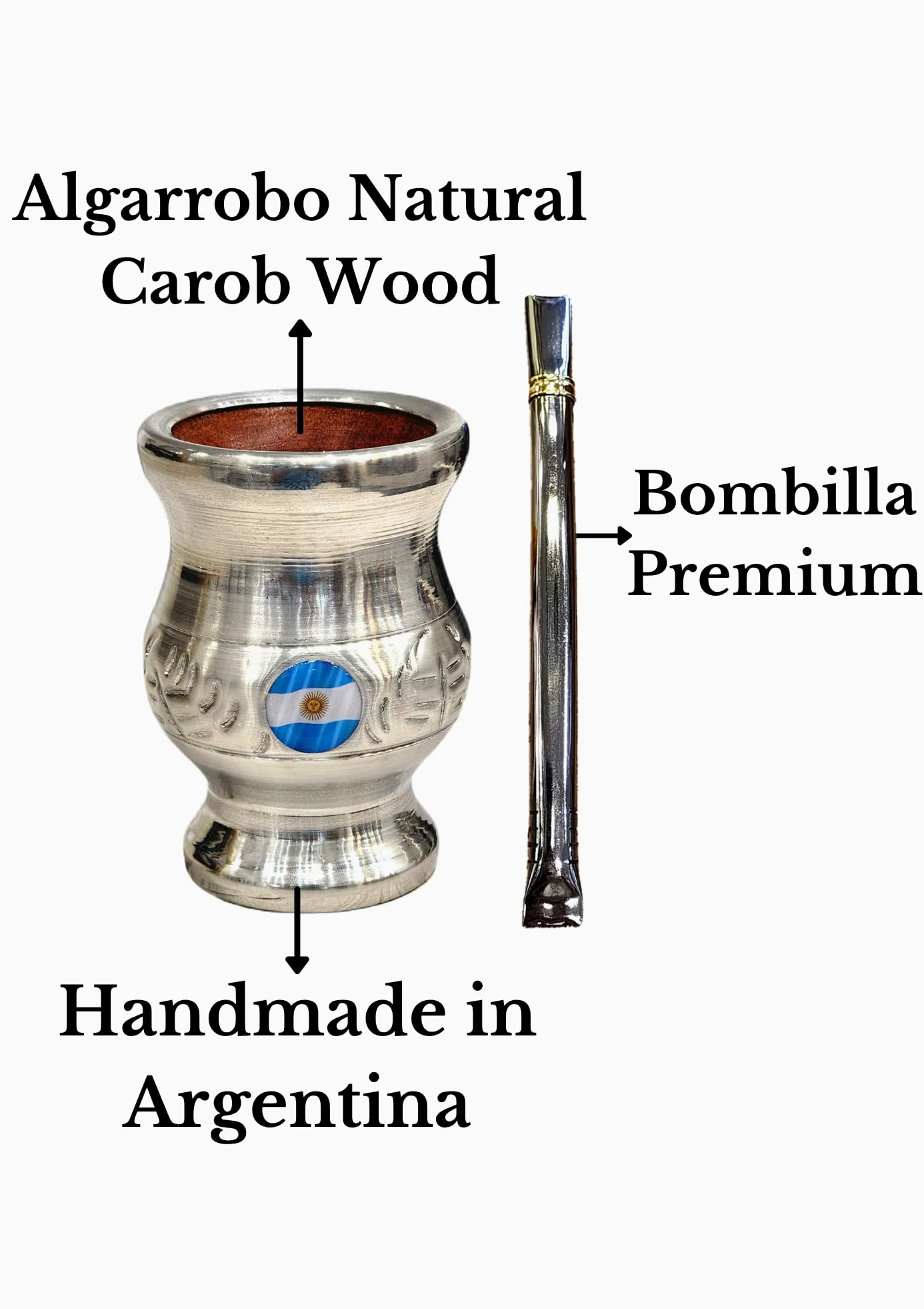 Yerba Mate Cup Classic argentina opaca, realizzata a mano in legno naturale per pane con rivestimento in acciaio inox opaco con lampadina pappagallo, Gourd mate Cup