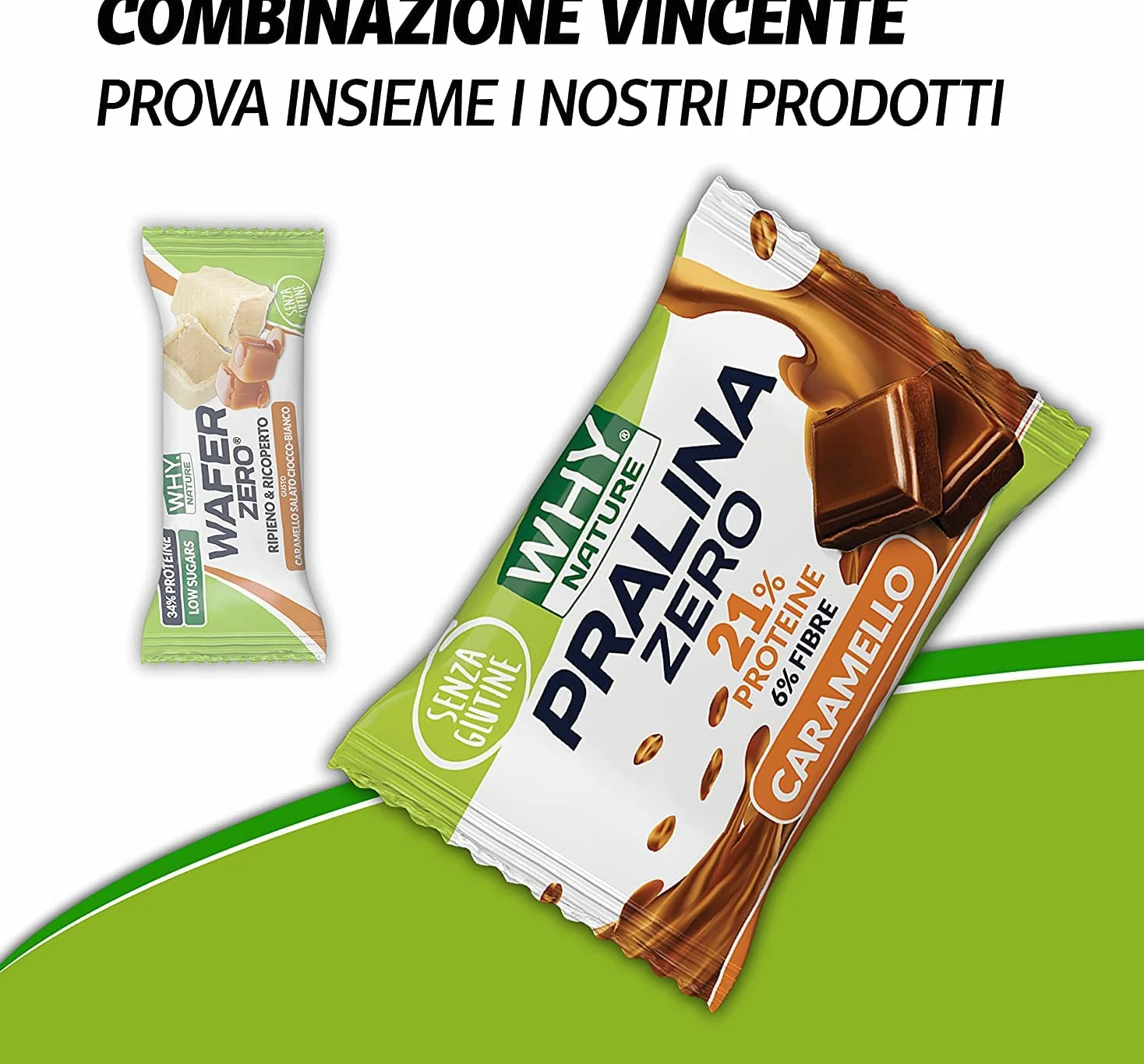 WHY NATURE WAFER ZERO - Cialda di Wafer con Ripieno Proteico - Snack Proteici Senza Glutine - Box da 24 Pezzi - 35 gr (Caramello Salato e Cioccolato Bianco)