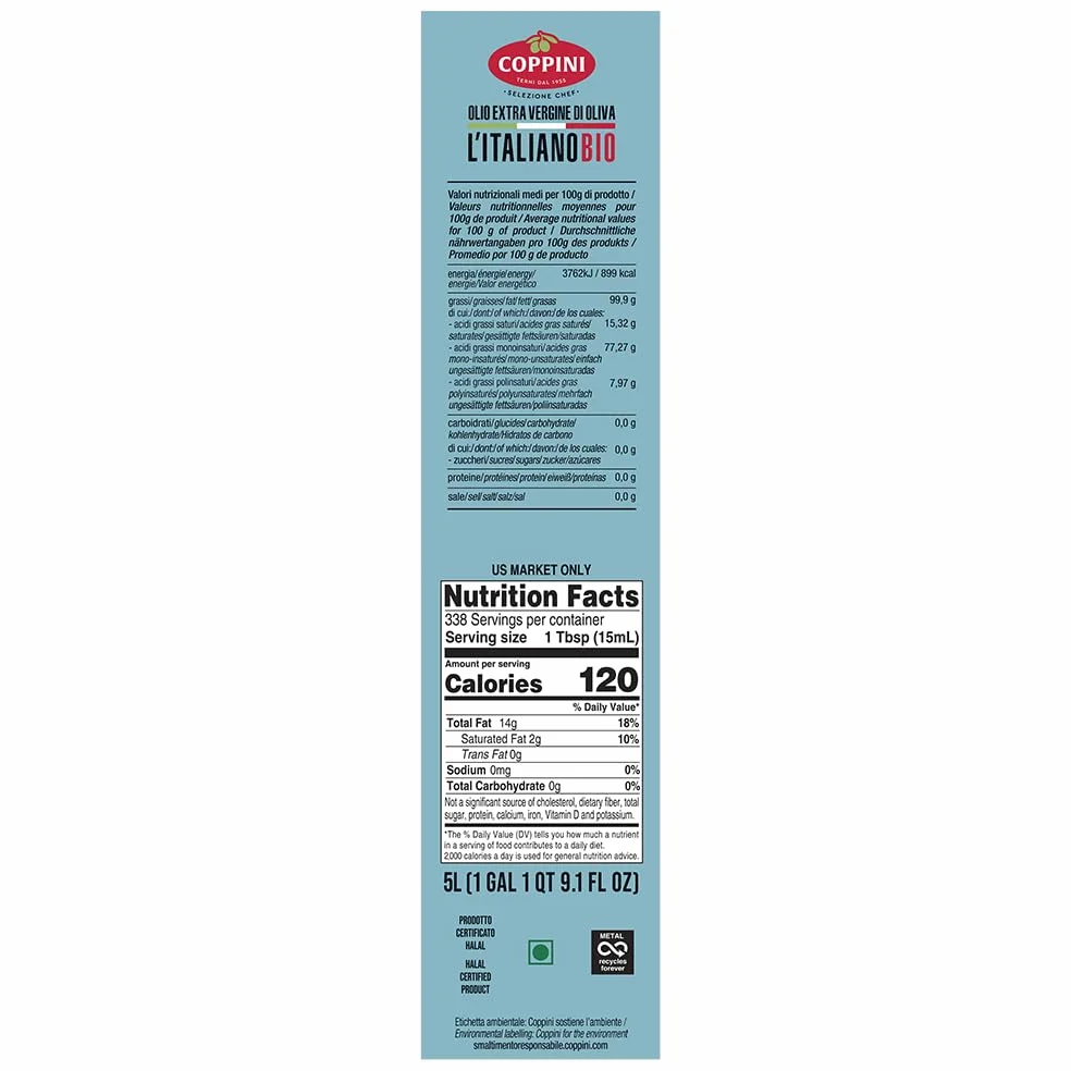 COPPINI TERNI Olio Extra vergine di Oliva Coppini Biologico Italiano - 5 L
