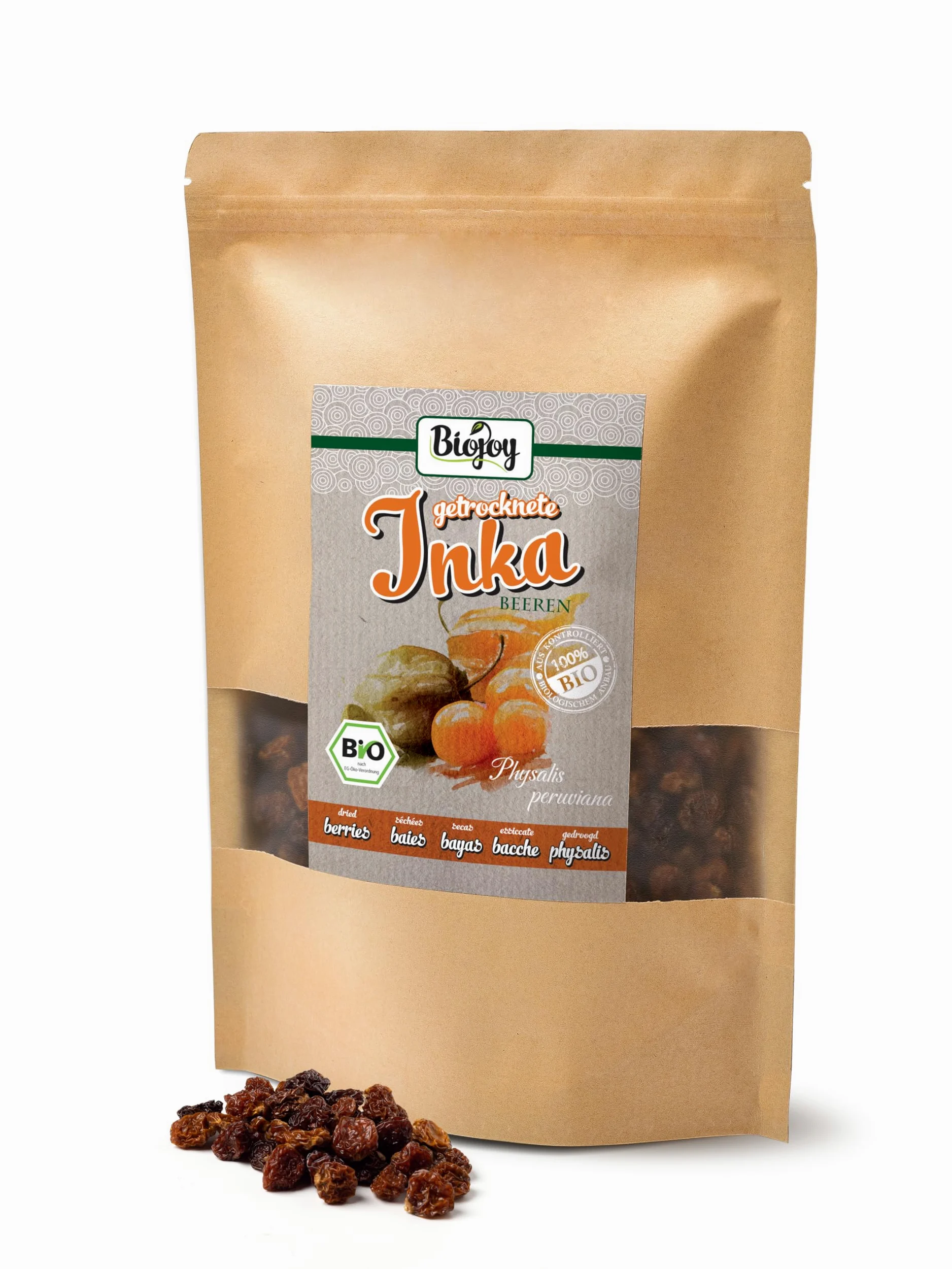 Biojoy Bacche di Inca BIO essiccate (1 kg), Physalis senza zucchero aggiuntо e senza zolfo