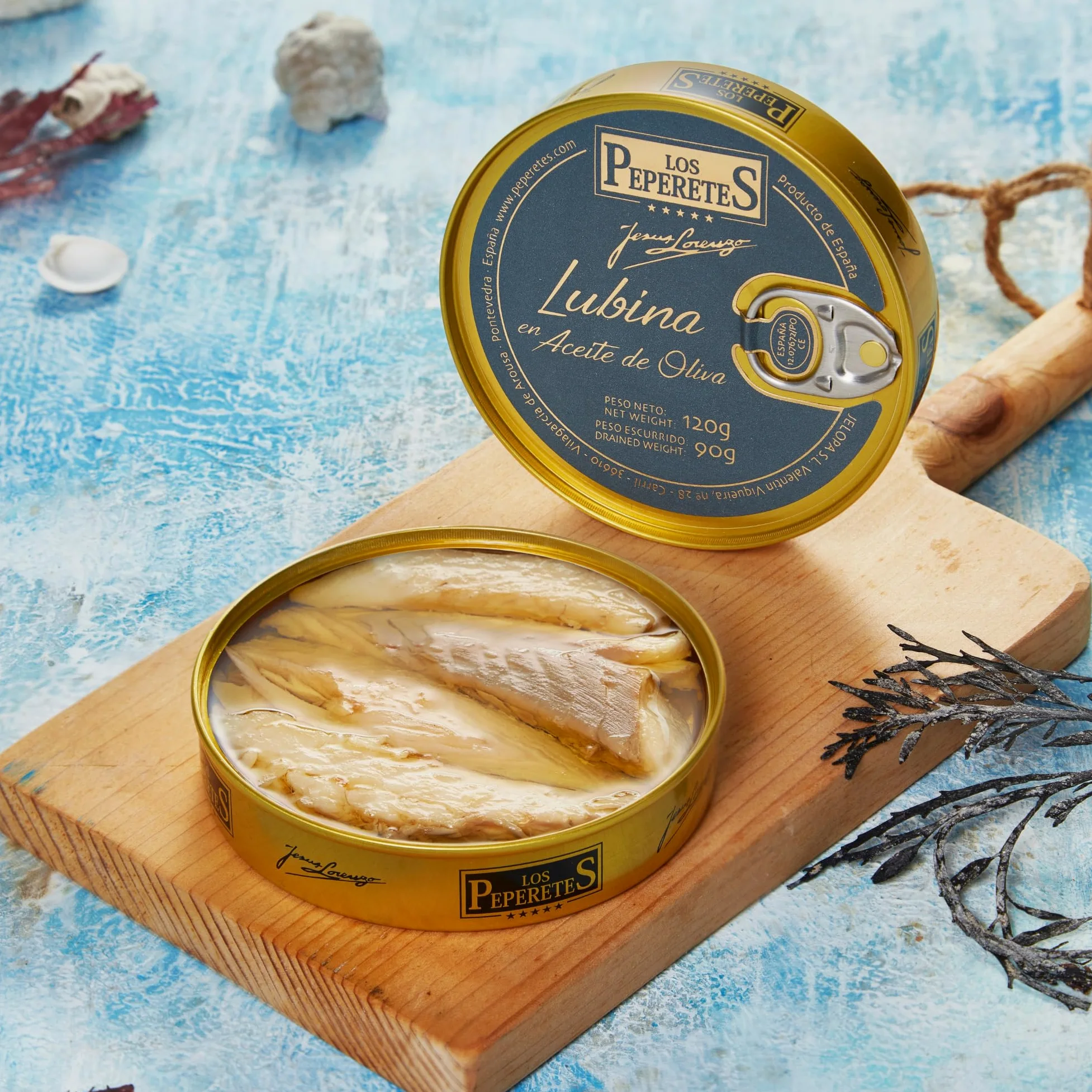 LOS PEPERETES x3 Lattine Spigola in Olio d’Oliva 120 g | Pesce Bianco Gourmet Atlantico | Conserva Artigianale Galiziana con Olio d’Oliva Extravergine | Prodotto Naturale e Sano