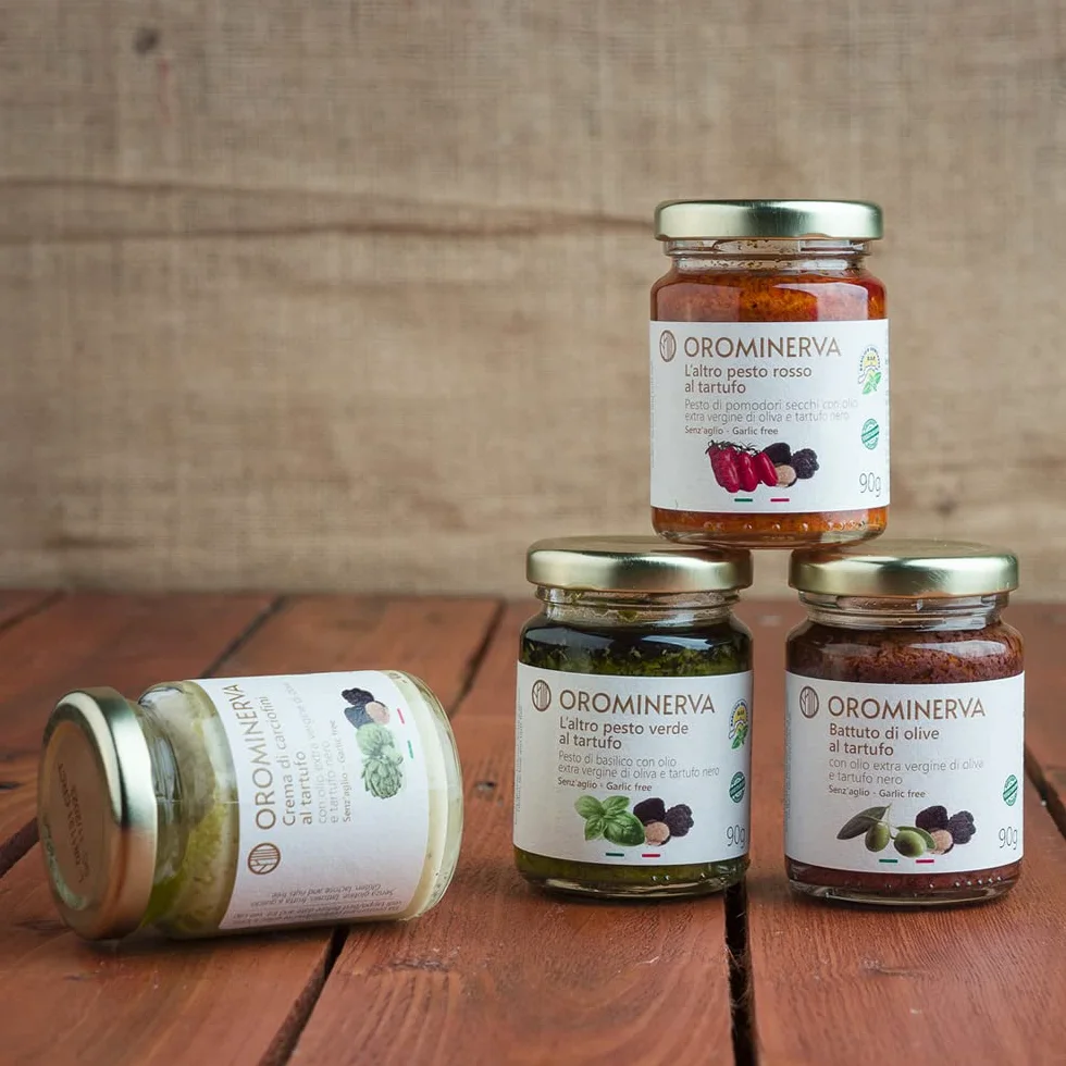 OROMINERVA - Set pesti e creme al tartufo da 8 vasetti - Pesti e creme senza aglio e vegetariani