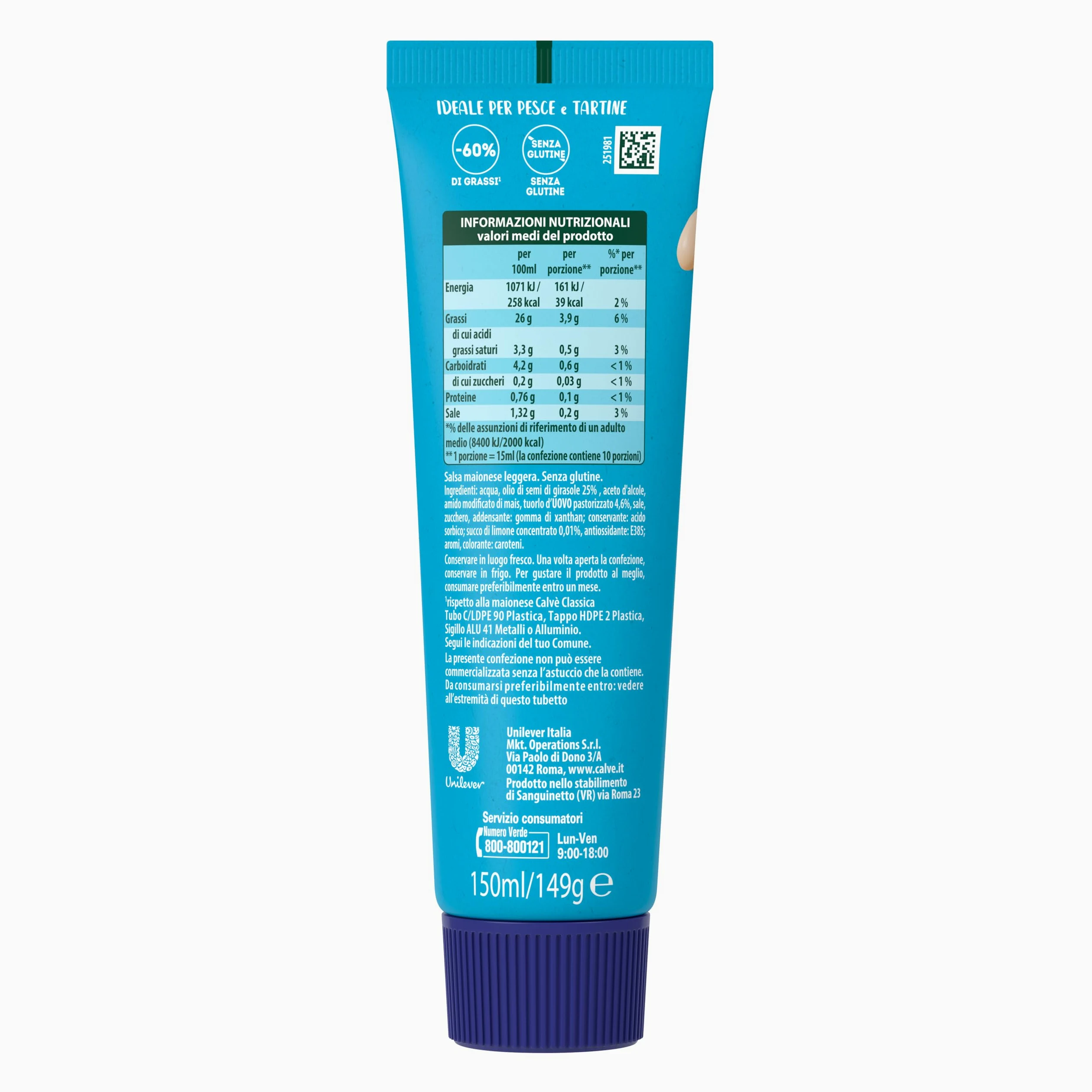 Calvé Maionese Delicata, 18 Pezzi da 150 ml, Maionese Calvé Delicata con un Tocco di Limone e il 60% di Grassi in Meno*, Ideale per Piatti di Pesce e Tartine, Senza Glutine, Vegetariano