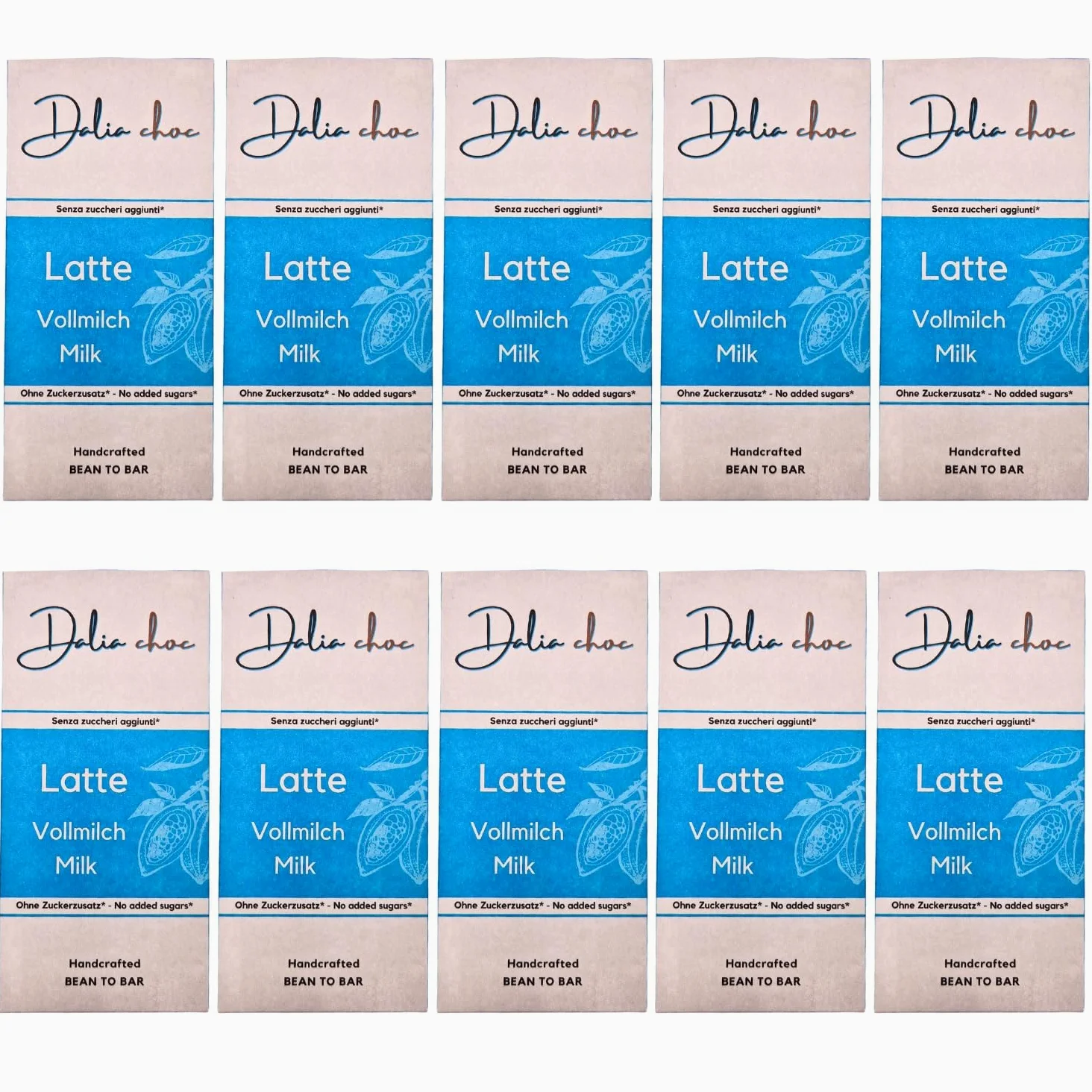 Dalia Choc - Tavolette di cioccolato PREMIUM - 10 Pezzi | Senza Aggiunta di Zuccheri | Prodotto in ITALIA | BEAN TO BAR - LATTE