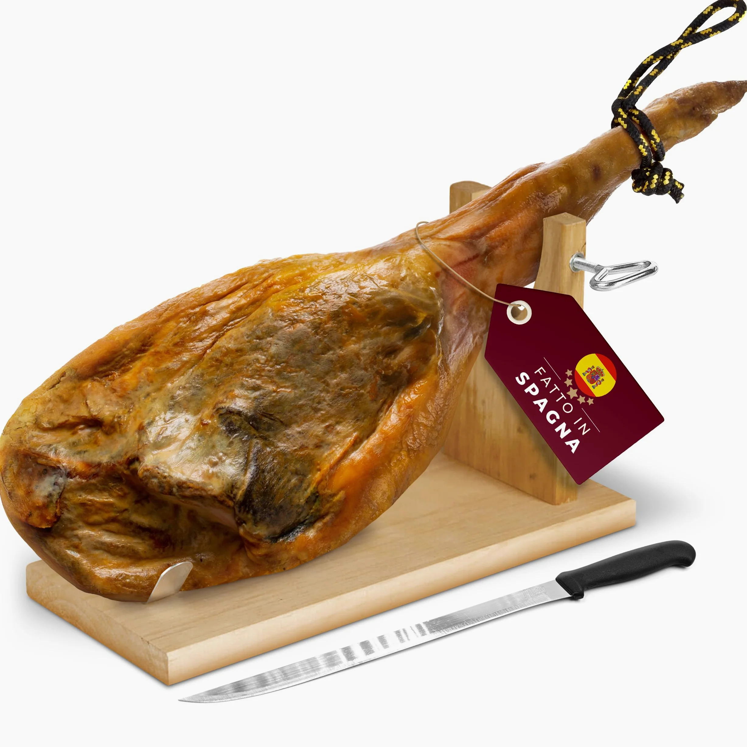 JAMCURRO Prosciutto Crudo Intero DUROC 4,5-5 kg Spalla - Jamon Serrano, Include Porta Prosciutto e Coltello per Prosciutto Spagnolo - Prosciutto Serrano - 12 Mesi di Stagionatura - Jambon Spagnolo