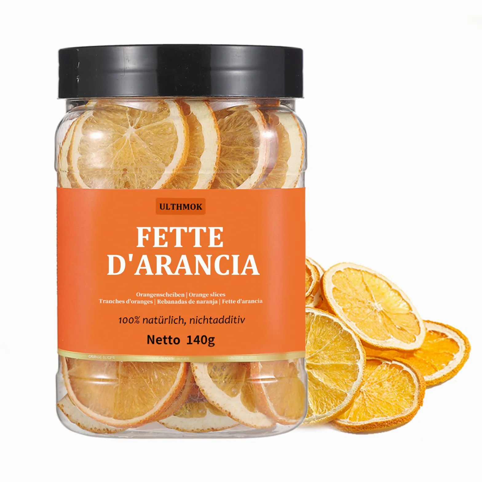 ULTHMOK - Fette di Arancia Essiccate di Alta Qualità, 140g - 100% Naturali e senza Additivi, Senza Zucchero Aggiunto.