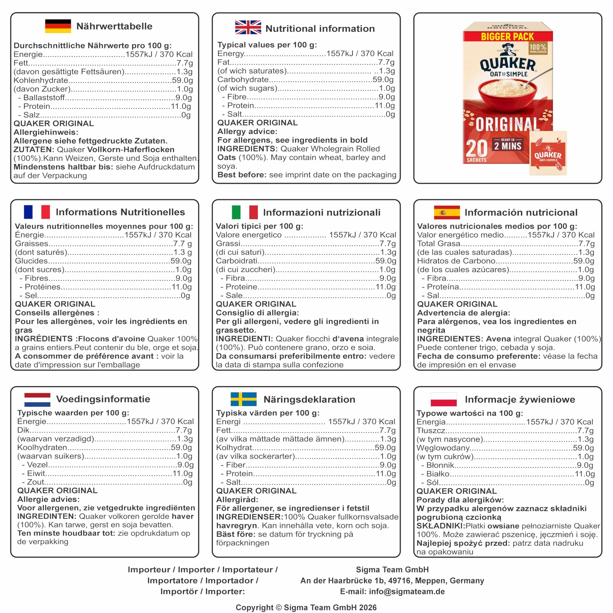 Cleverry set con Quaker Oat So Simple Farina D'Avena Porridge Originale 20 buste x 27g e Golden Syrup 20 buste x 36g – Oatmeal per una deliziosa colazione
