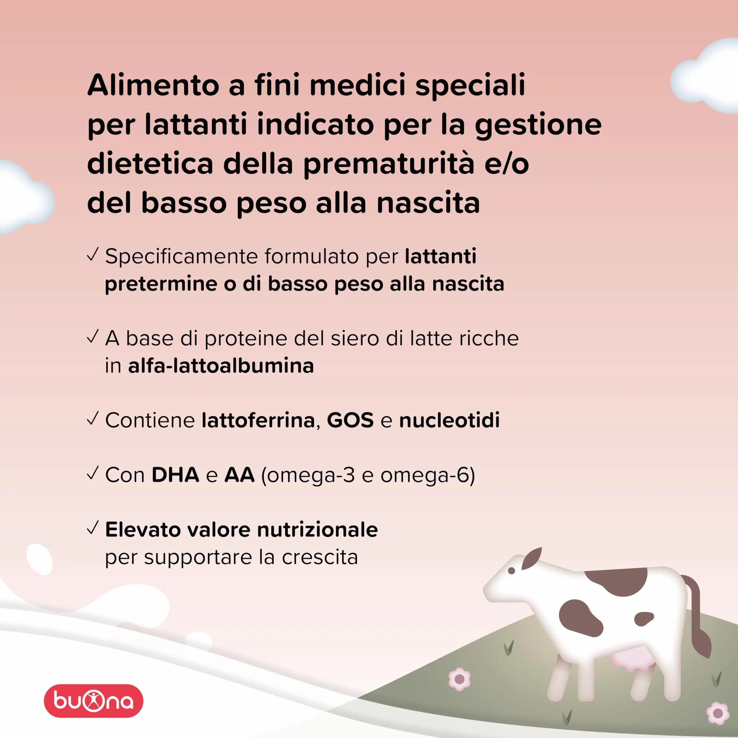 Buona BB Milk Zero per Neonati Prematuri e/o di Basso Peso 500ml Pack da 12, Liquido Pronto all'Uso, Alimento a Fini Medici Speciali, con Proteine del Siero di Latte, Alfa-Lattalbumina e Lattoferrina