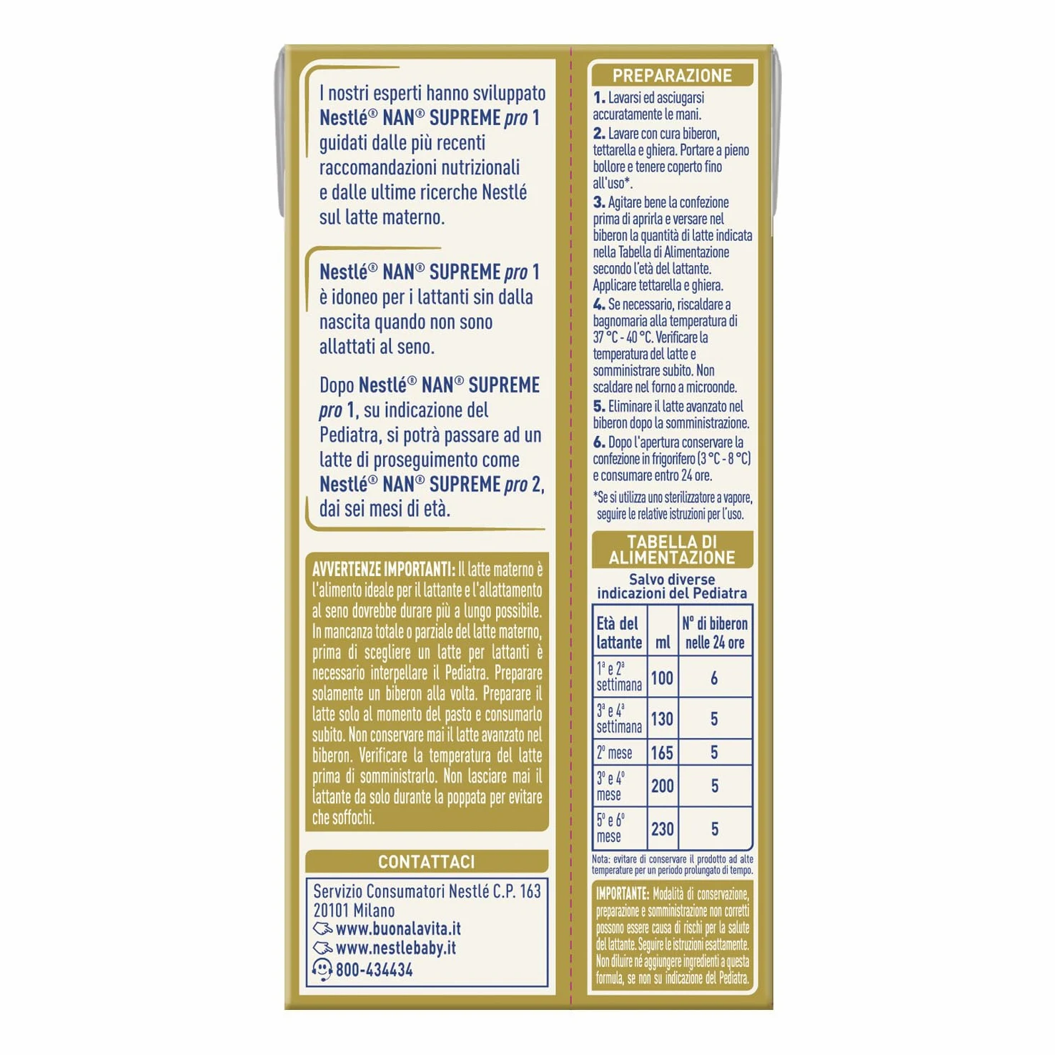 NESTLÉ NAN SUPREMEpro 1 Latte per Lattanti Liquido dalla nascita, 12 Brick da 300ml (3,6L)