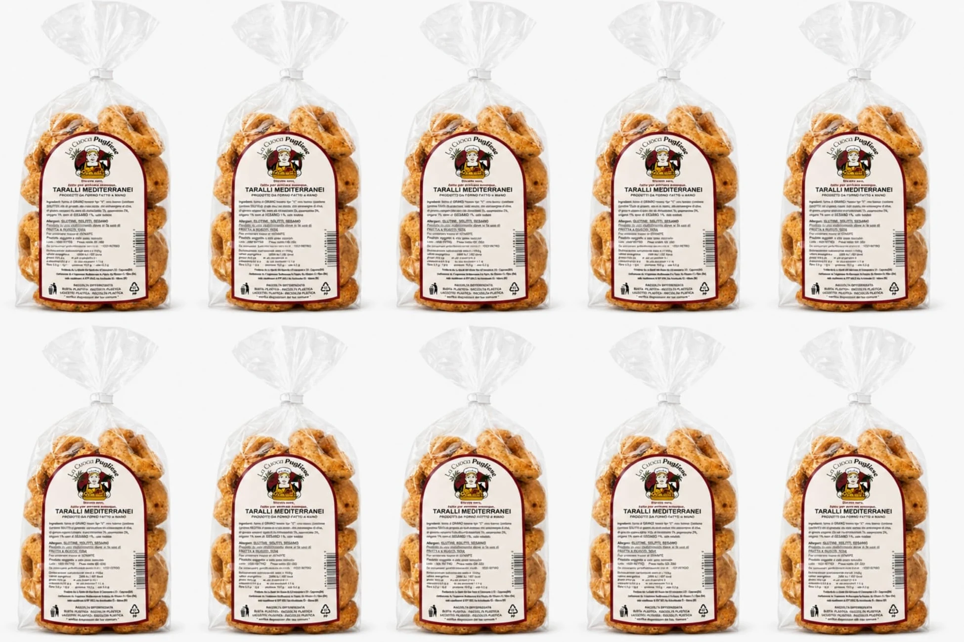 La Cuoca Pugliese - Taralli Mediterranei Artigianali Pugliesi, Taralli Salati Croccanti, Snack da Forno Tradizionale, Ideali per Aperitivi, Confezione da 10 x 300 g