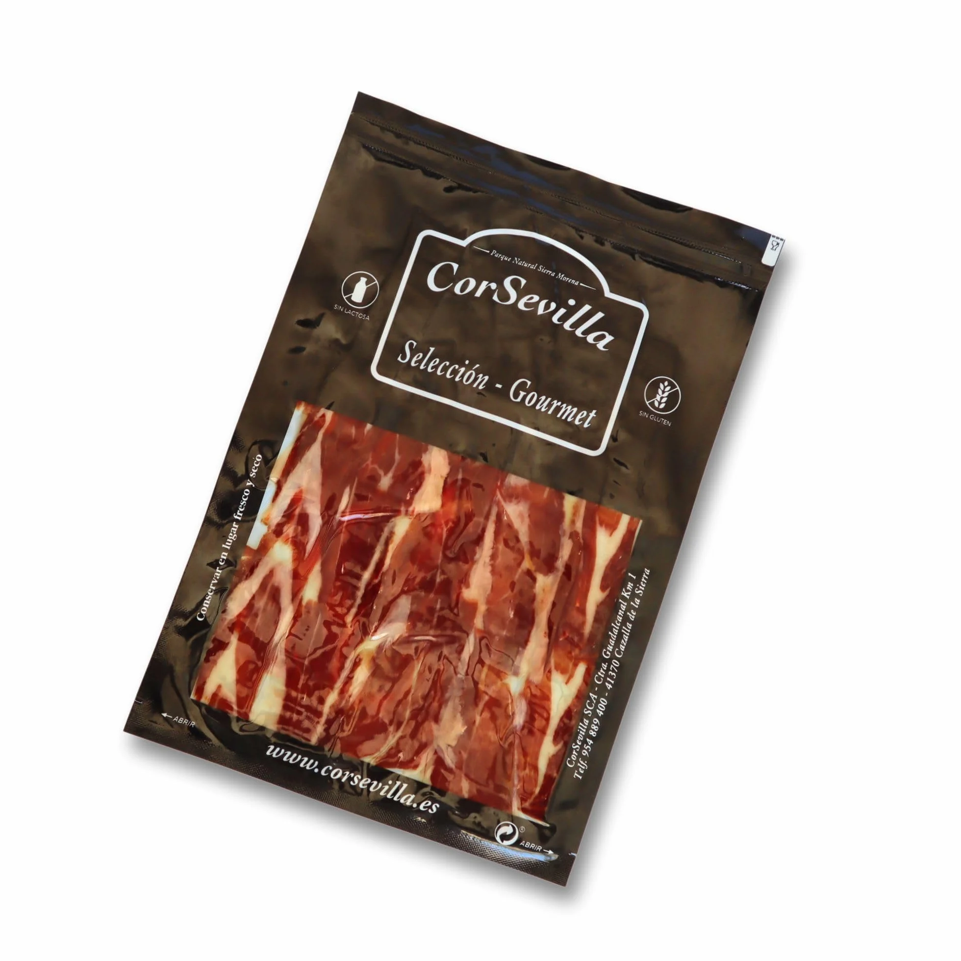 Corsevilla - Confezione di Jamón Ibérico di Bellota a Fette 100% - Spalla affettata 100% iberica di bellota - Prosciutto Crudo - Prosciutto Pata negra - Salumi - 12 pezzi - 100 grammi per confezione.