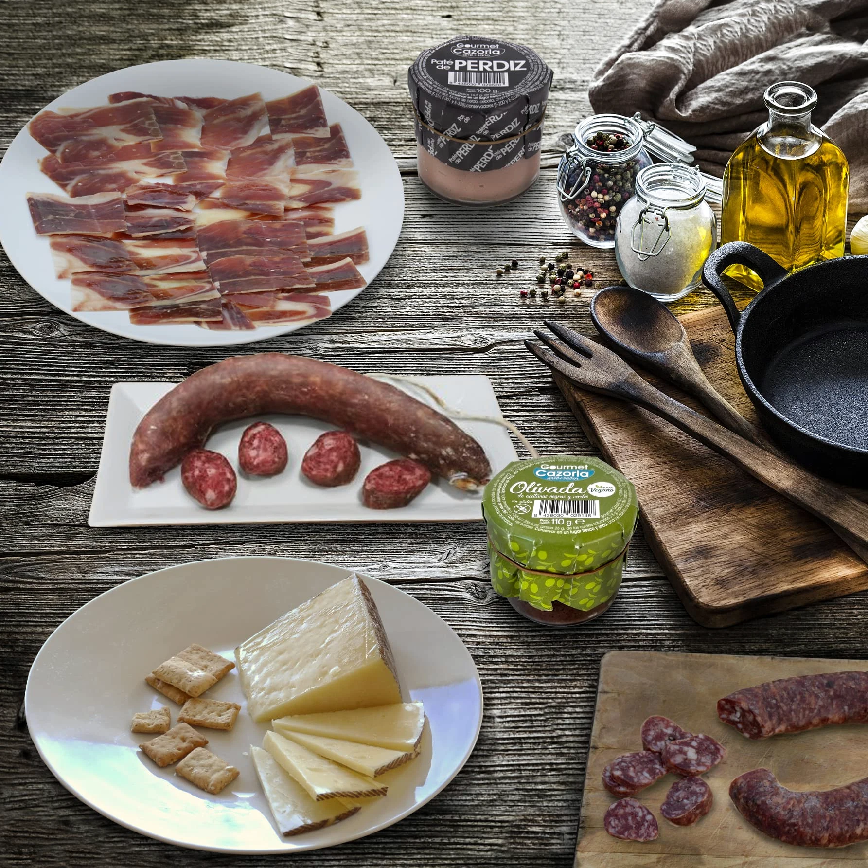 GOURMET BOX | Cesto Gourmet | Regalo per Occasioni Speciali | Prodotti Ibérici Delicatessen, Formaggio Pecorino al 100%, Paté (Olivada e Perdiz), Picos Gourmet e Olio Extra Vergine di Oliva