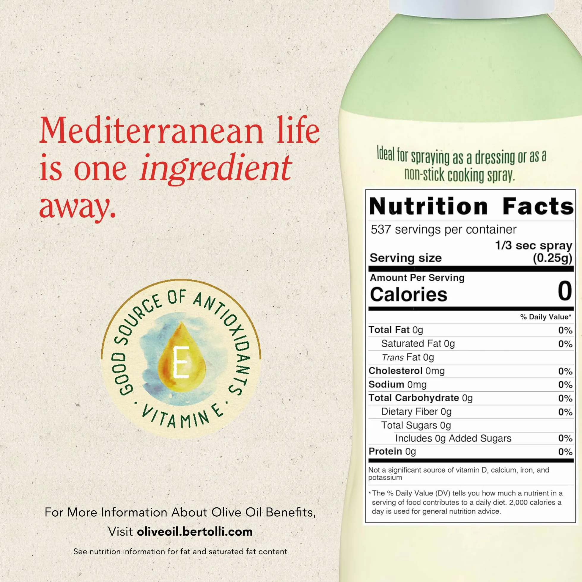 Bertolli Olio Extra Vergine di Oliva Spray, Aroma Ricco, 140 ml, Confezione da 6