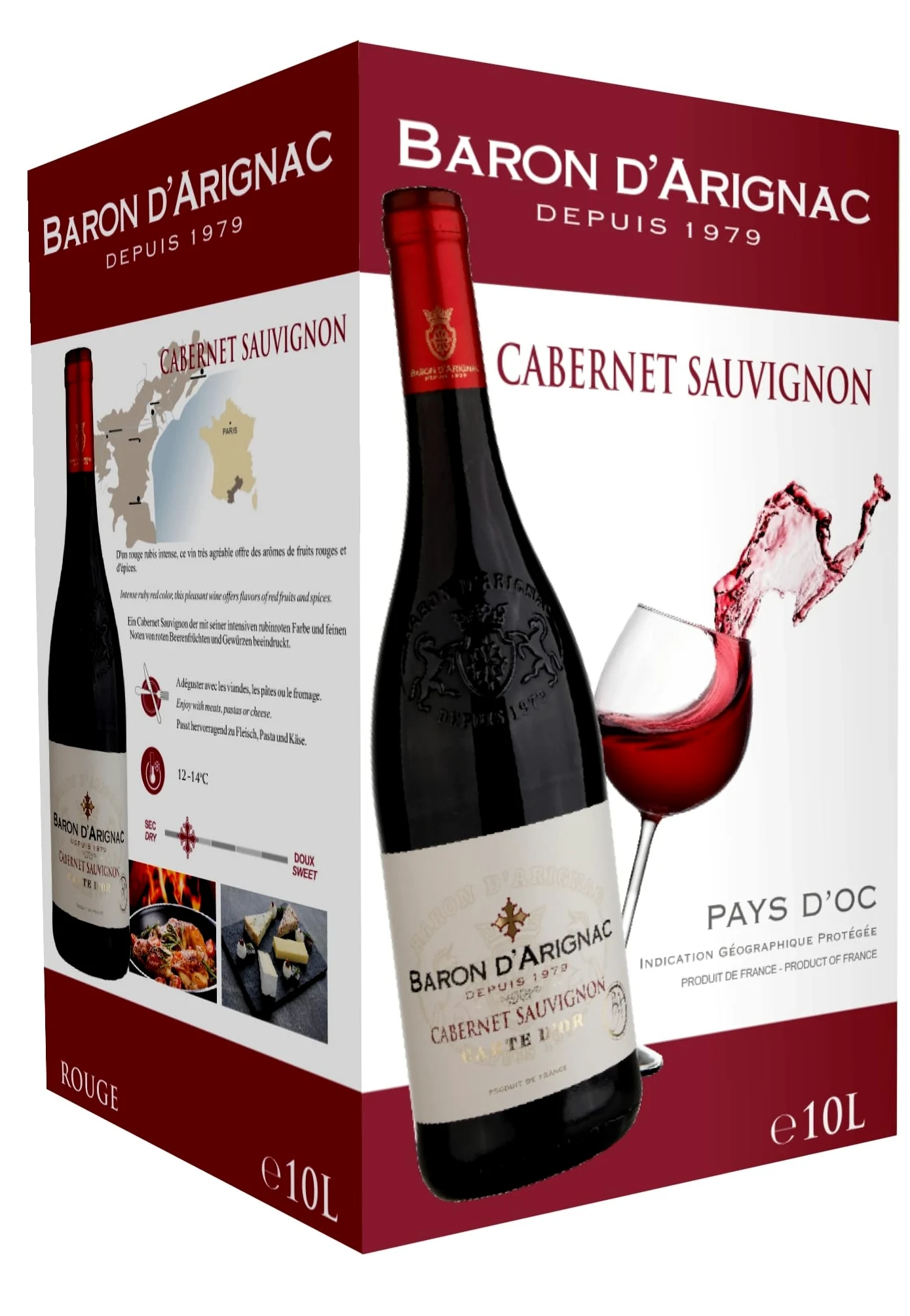 Baron d'Arignac - Vino rosso, Cabernet Sauvignon di Francia - Bag in Box BIB 10L (1 x 10L)
