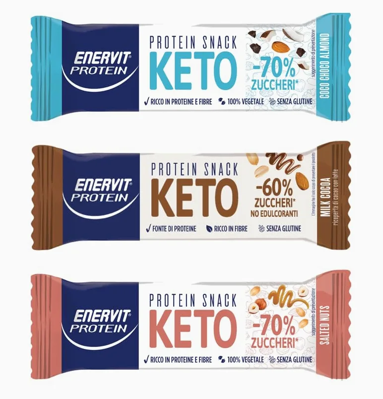 Enervit Protein Snack Keto Pack | 30 barrette da 35gr assortite nei gusti: Salted Nuts, Coco Choco Almond, Milk Cocoa