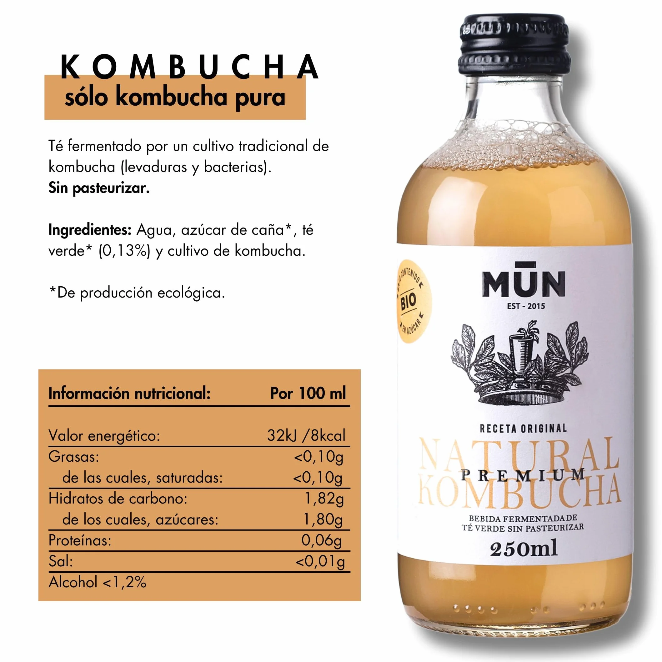 KOMBUTXA BEBIDA TE KOMBUCHA ORGANICA - Pack 12x250ml | Sapori Misti | Bevanda Energetica al Tè Fermentato Biologico | Senza zuccheri aggiunti