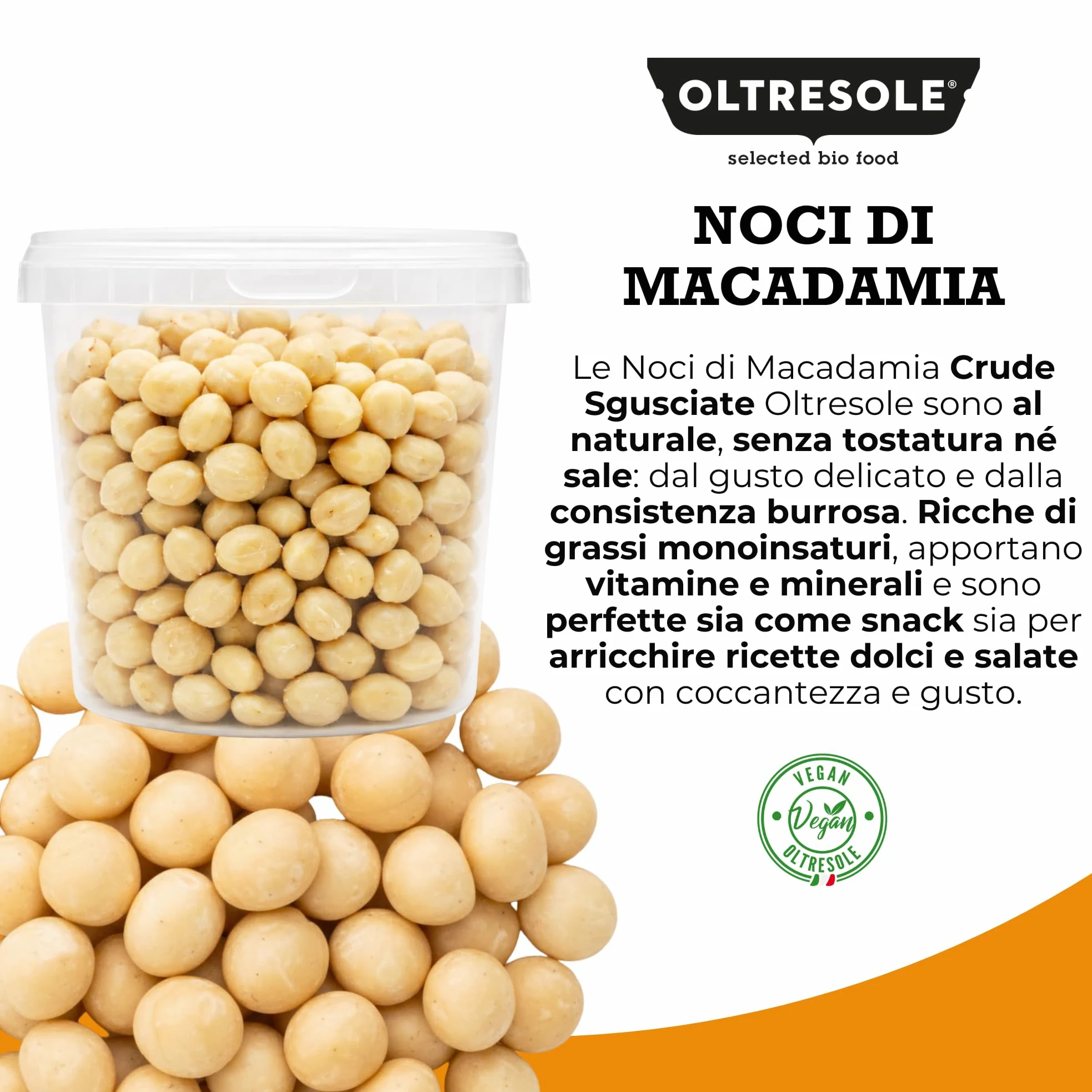 Oltresole, Noci di Macadamia Crude Sgusciate 1 Kg, Frutta Secca al Naturale Senza Sale, in Barattolo Richiudibile, Snack Salutare, Gusto Delicato e Cremoso, Selezionate