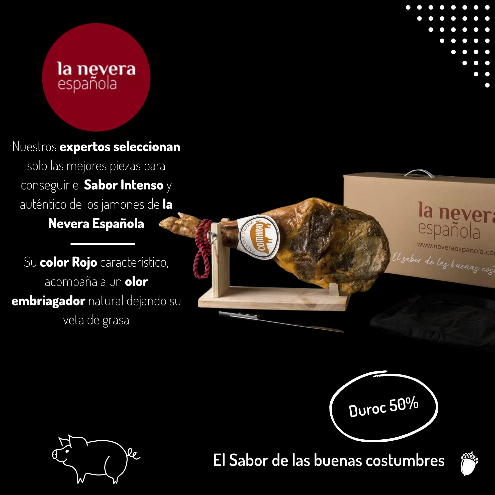 La Nevera Española | Paleta Curata, Porta Prosciutto, Coltello e Grembiule | Peso 4,5 KG | Curación Minima 10 Mesi | Prosciutto Comabu | Il Prosciutto della Nevera Española