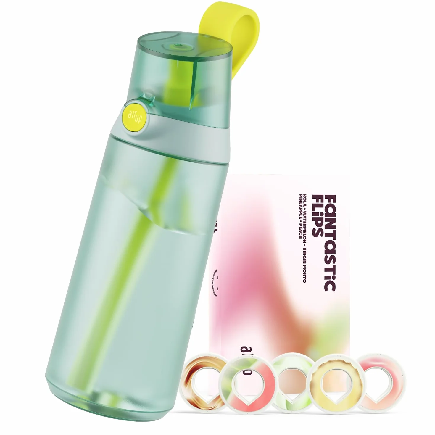 AIR UP Borraccia Click Turtle Green originale con cialde in 5 gusti, borraccia da 600 ml con aroma senza zucchero, lavabile in lavastoviglie, senza BPA