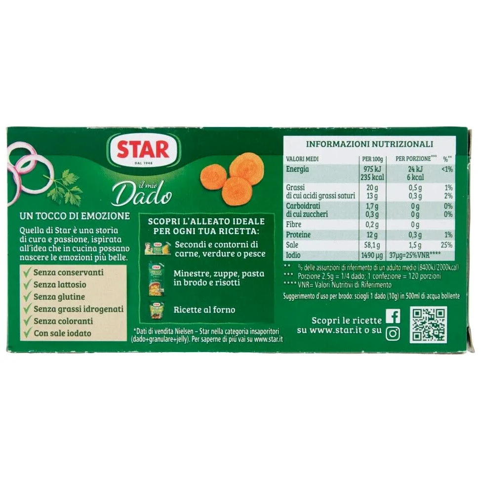 Confezione da 16 Star Il Mio Dado Classico, Preparato per brodo, scatole da 30 dadi + 1 Confezione di Talco Felce Azzurra in omaggio, Busta da 100g