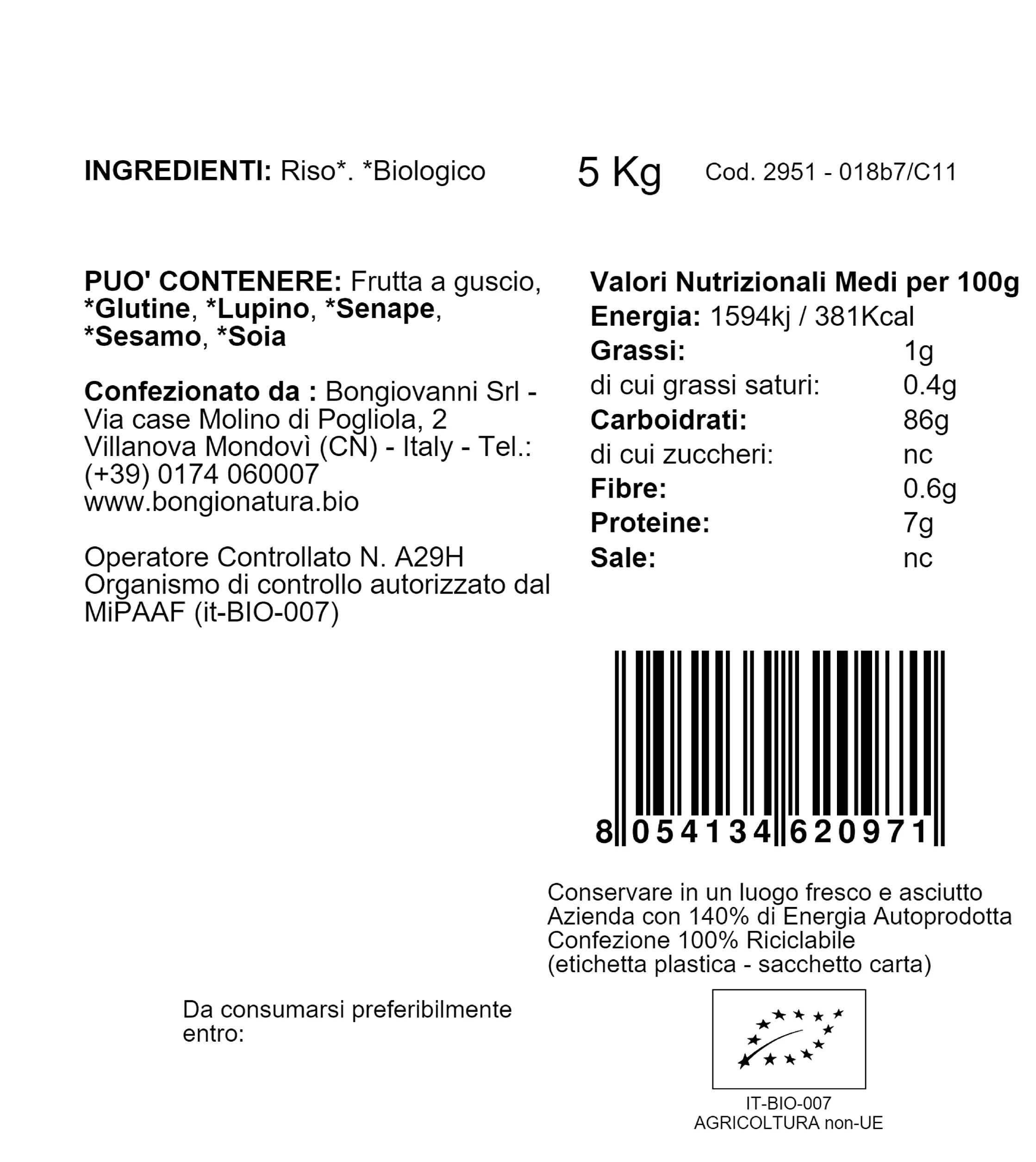 BONGIOVANNI FARINE E BONTA' NATURALI Riso Soffiato 5Kg BIO
